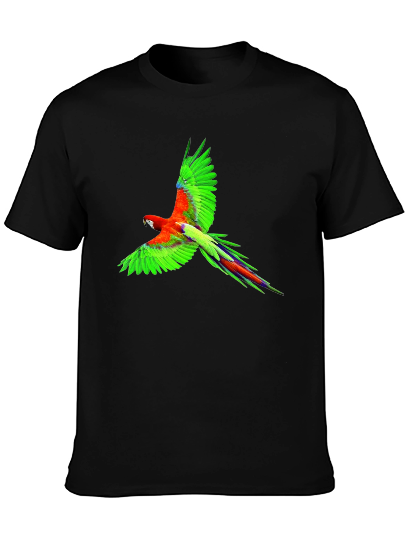 Tropical Parrot Graphic Print Black T-Shirt