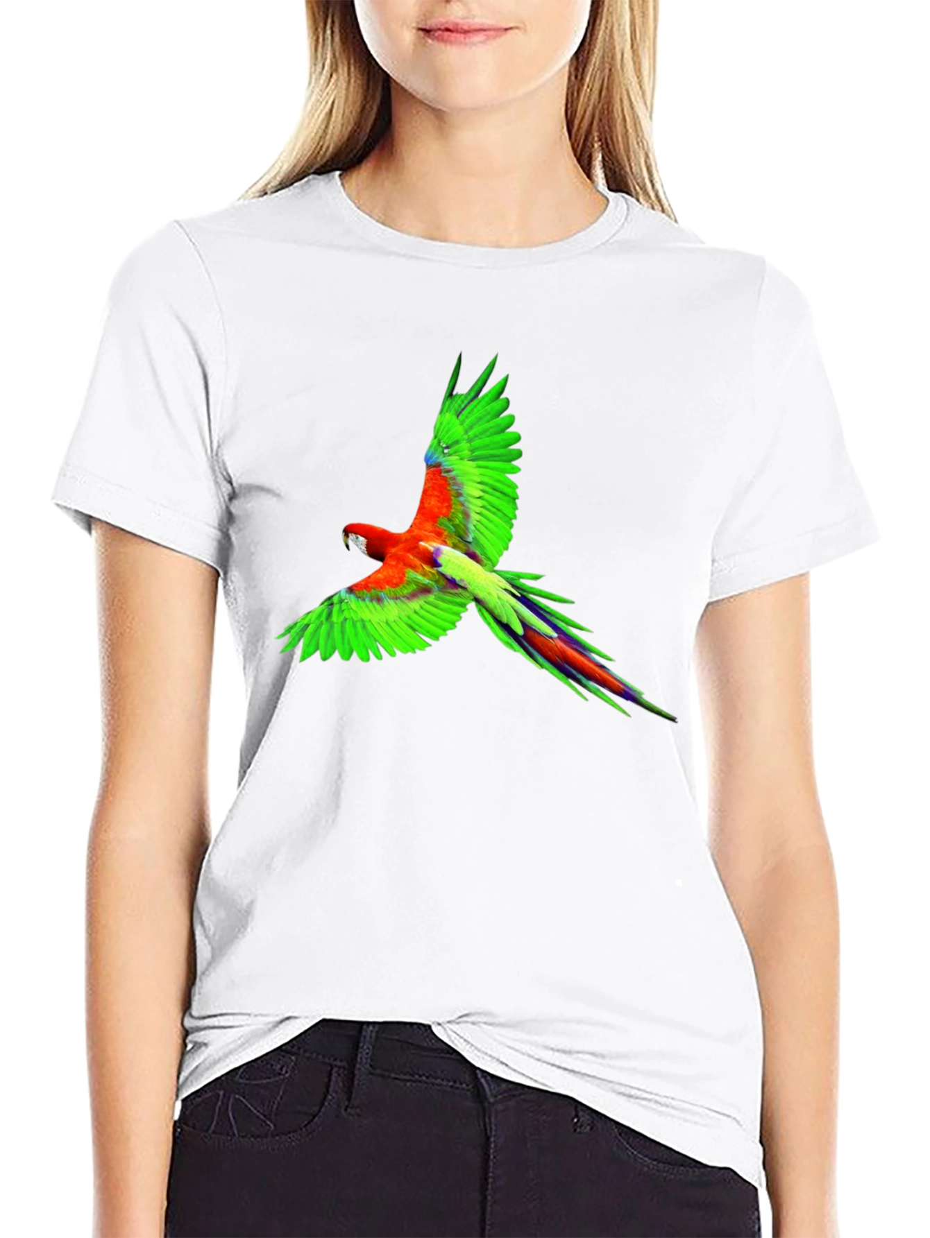 Tropical Parrot Graphic Print Black T-Shirt