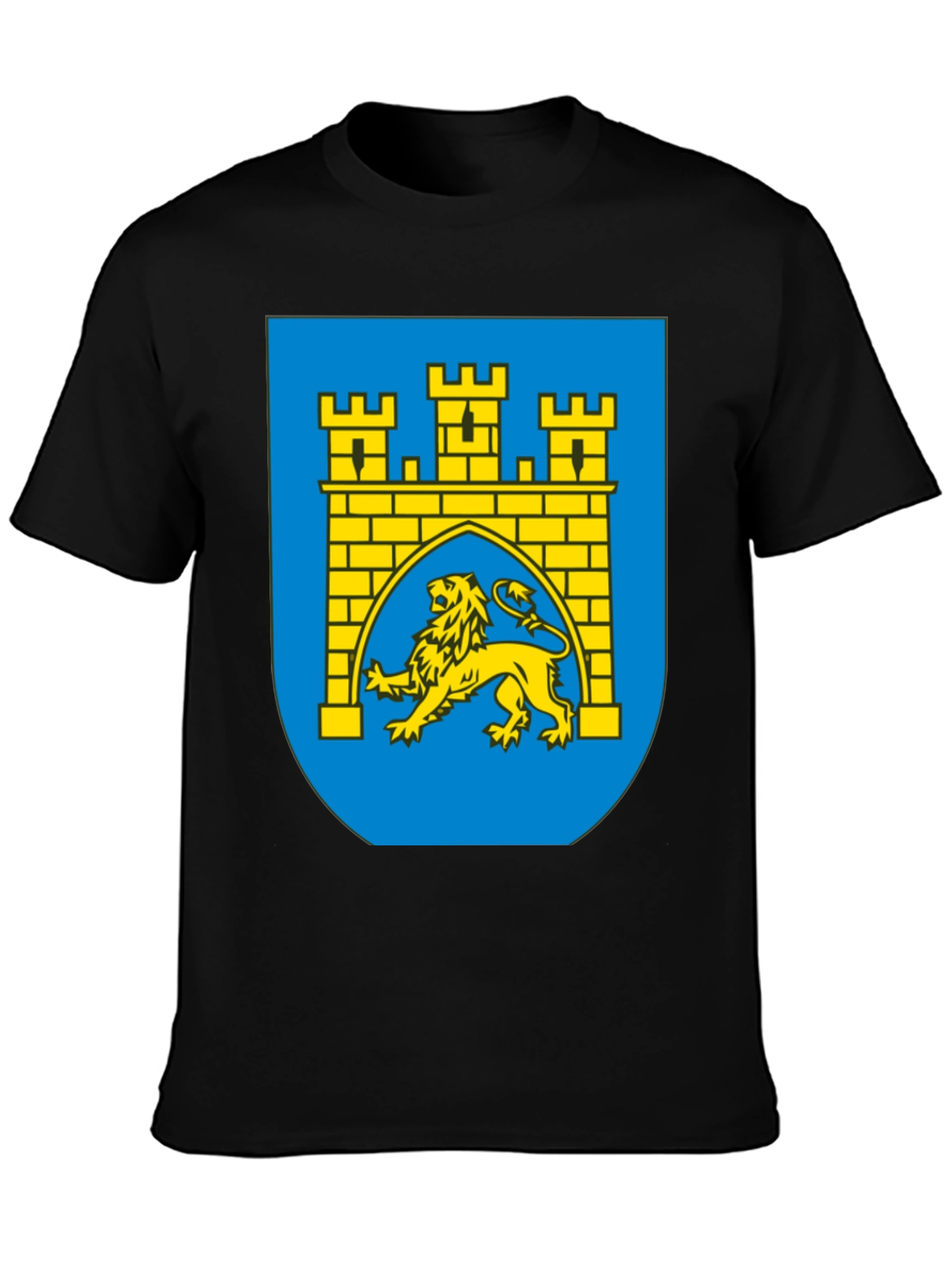 Black T-Shirt with Castle & Lion Graphic