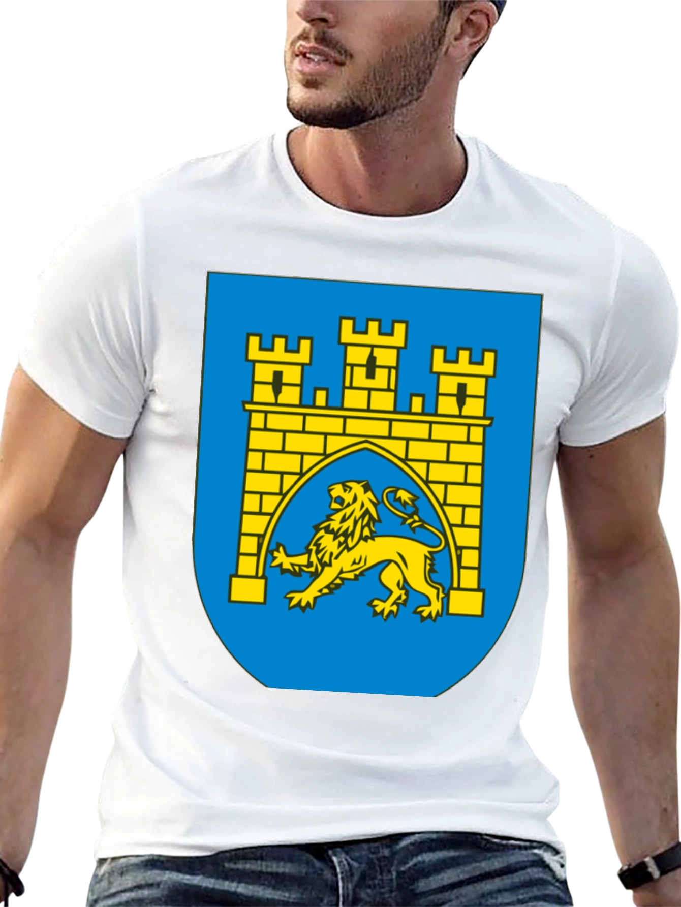 Black T-Shirt with Castle & Lion Graphic