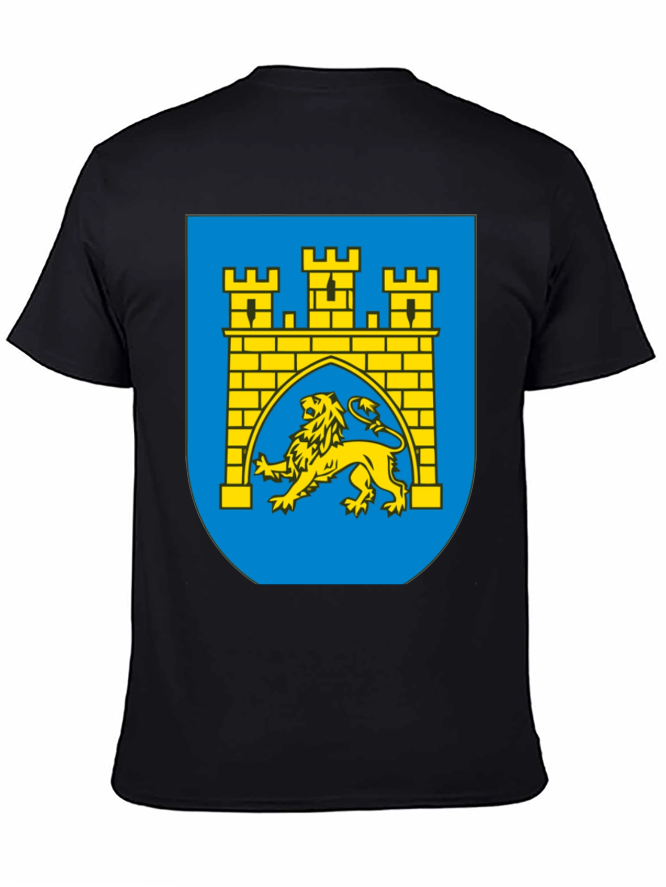 Black T-Shirt with Castle & Lion Graphic