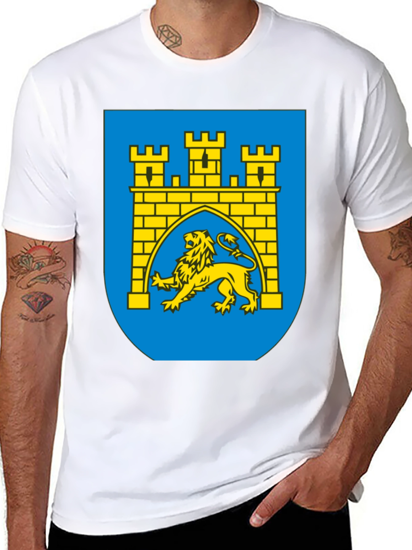 Black T-Shirt with Castle & Lion Graphic