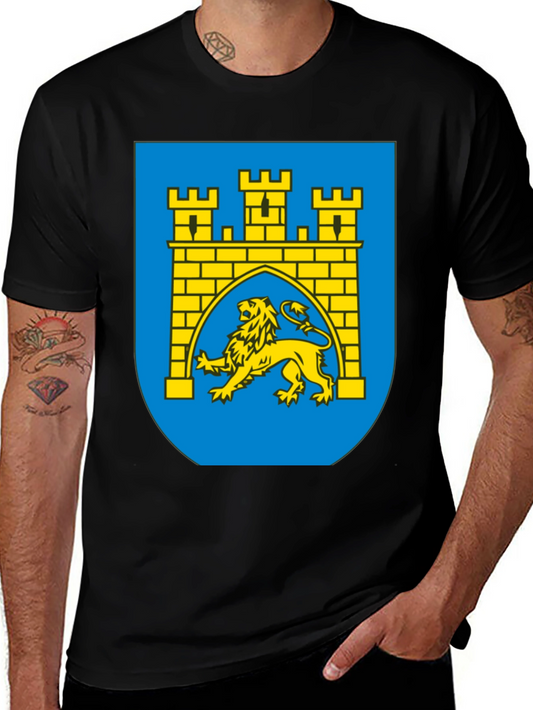 Black T-Shirt with Castle & Lion Graphic