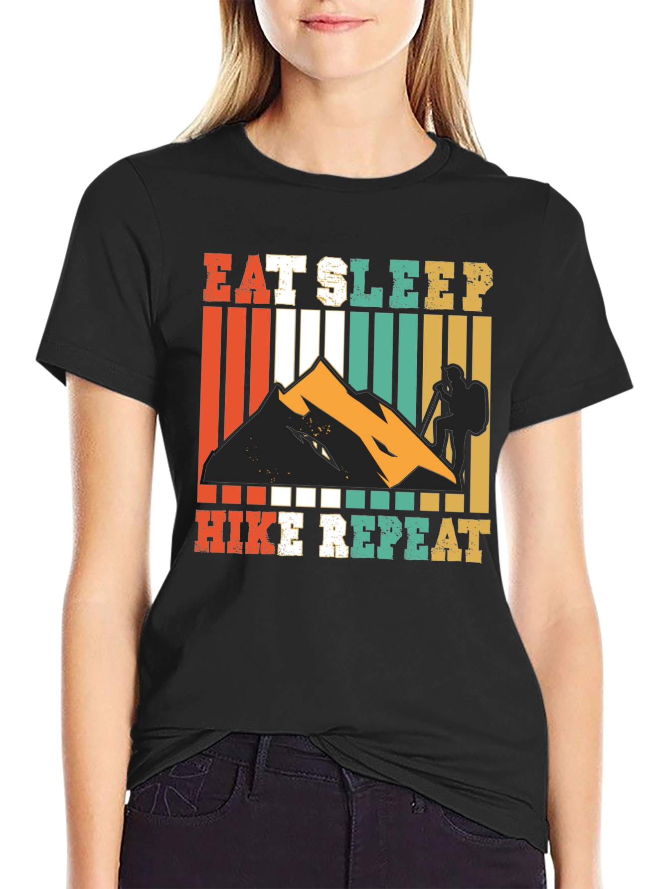 Eat Sleep Hike Repeat Black Graphic Tee