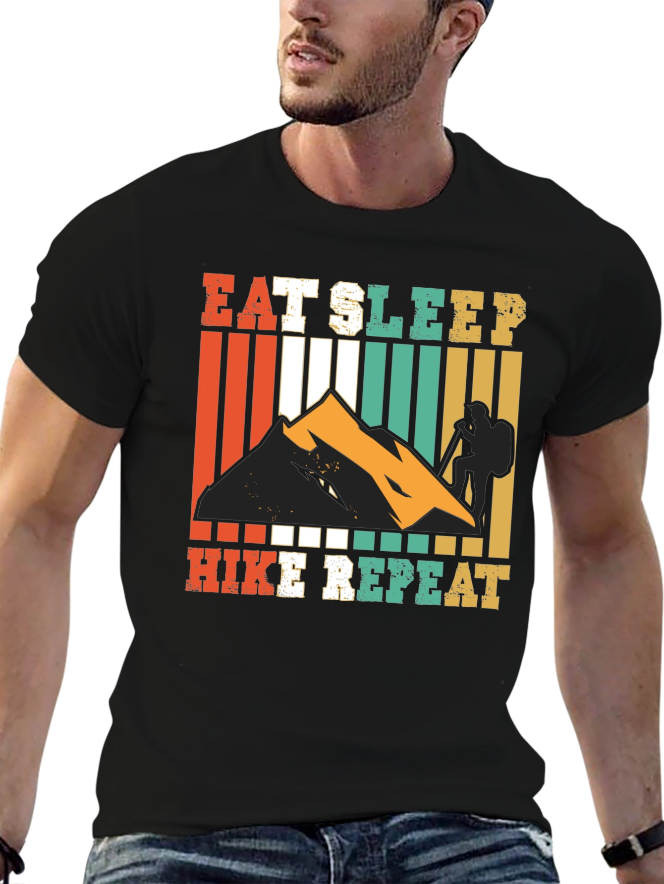 Eat Sleep Hike Repeat Black Graphic Tee