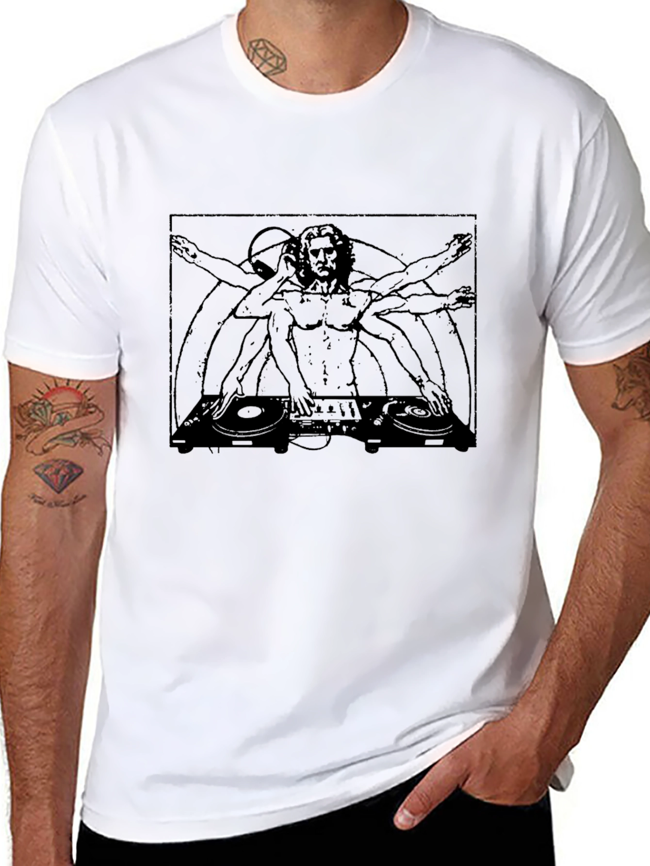 DJ Vitruvian Man Black T-Shirt