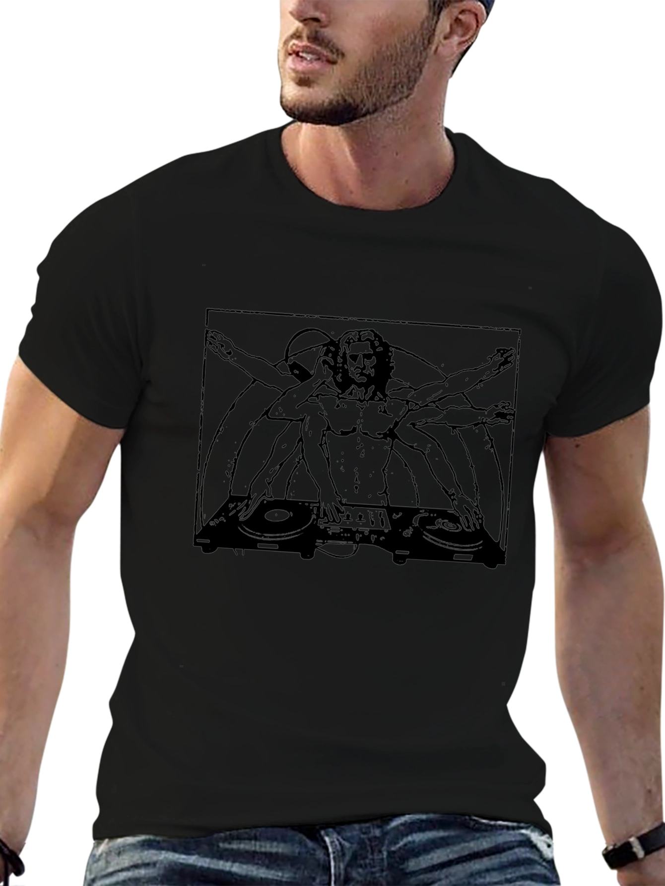 DJ Vitruvian Man Black T-Shirt