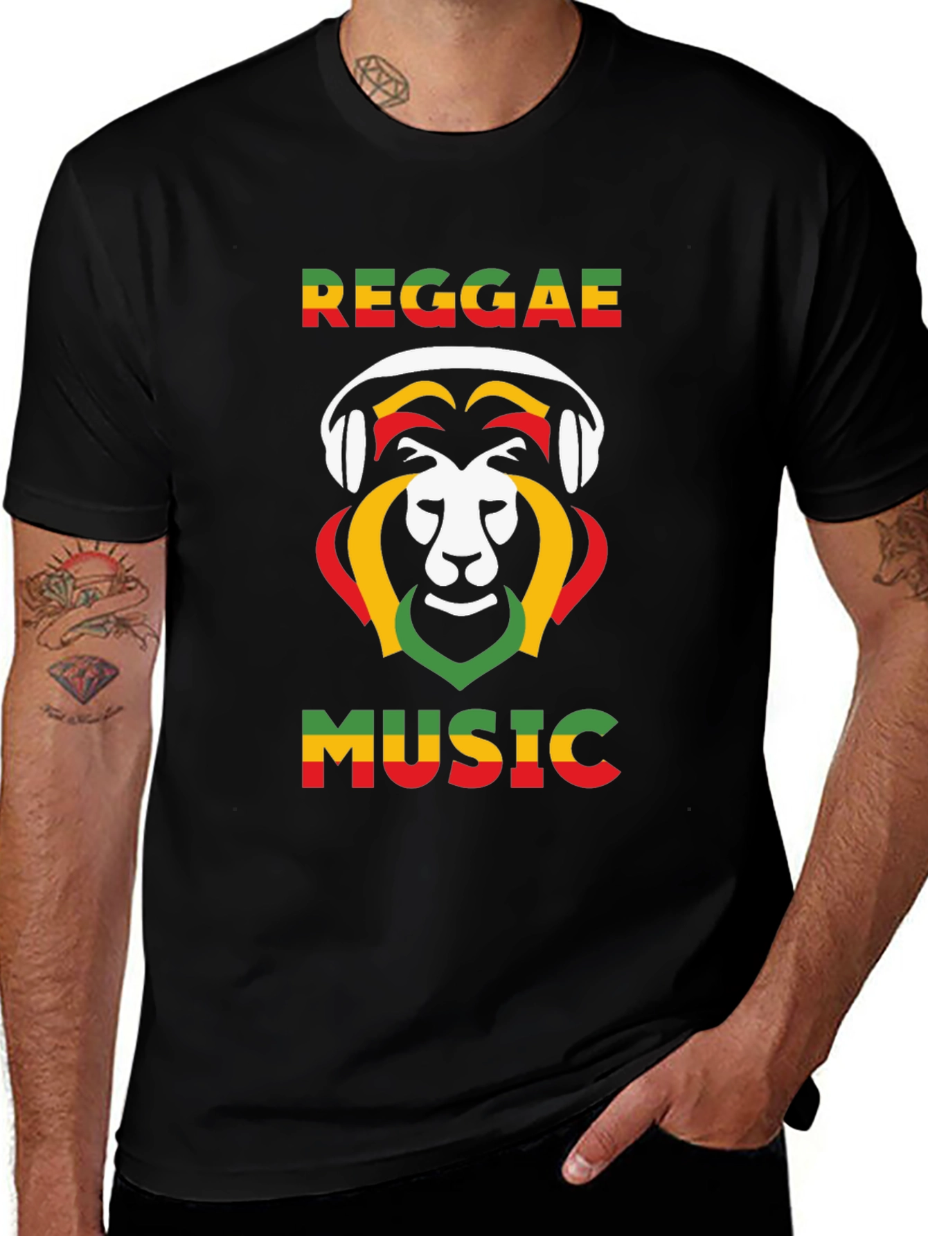 Reggae Music Lion Graphic Tee - Black