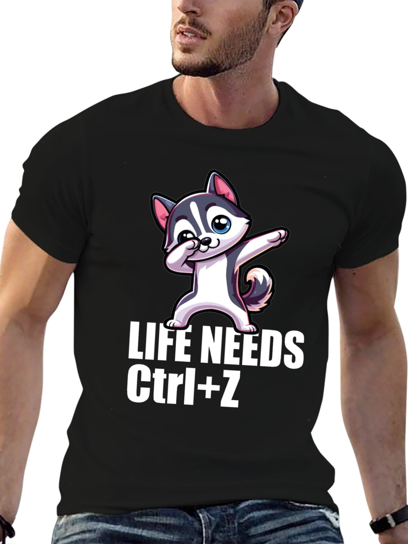 Life Needs Ctrl+Z T-Shirt - Funny Husky Dab Tee