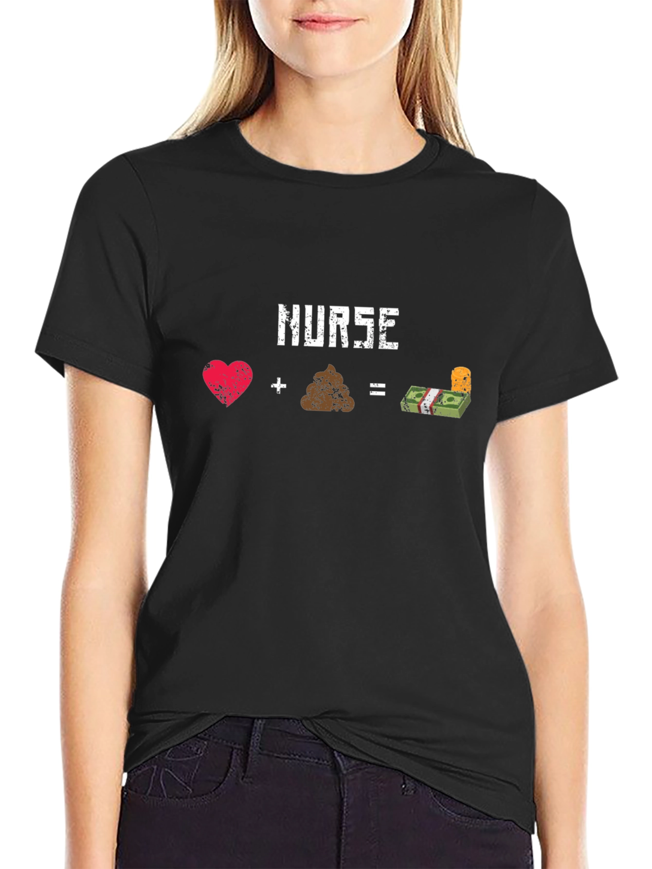 Nurse: Heart + Poop = Money Black T-Shirt