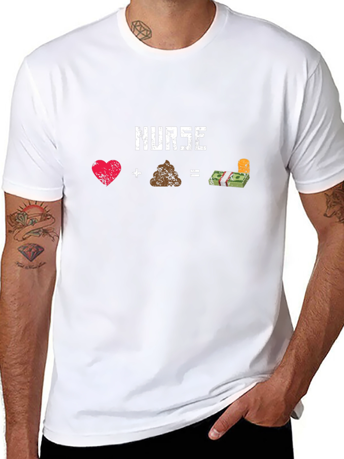 Nurse: Heart + Poop = Money Black T-Shirt