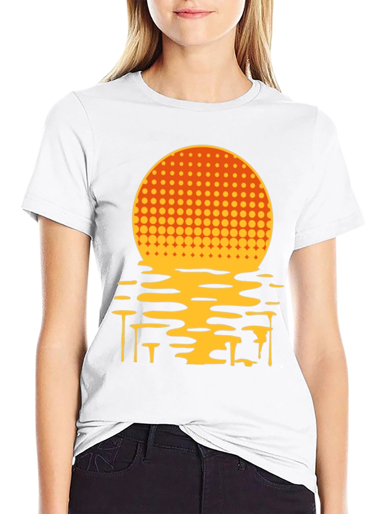 Retro Sunset Graphic Tee - Black Cotton Blend