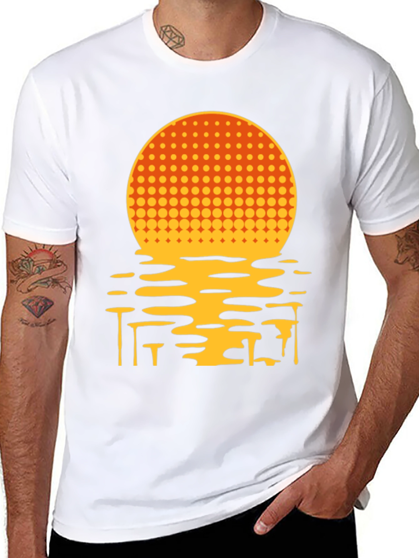 Retro Sunset Graphic Tee - Black Cotton Blend