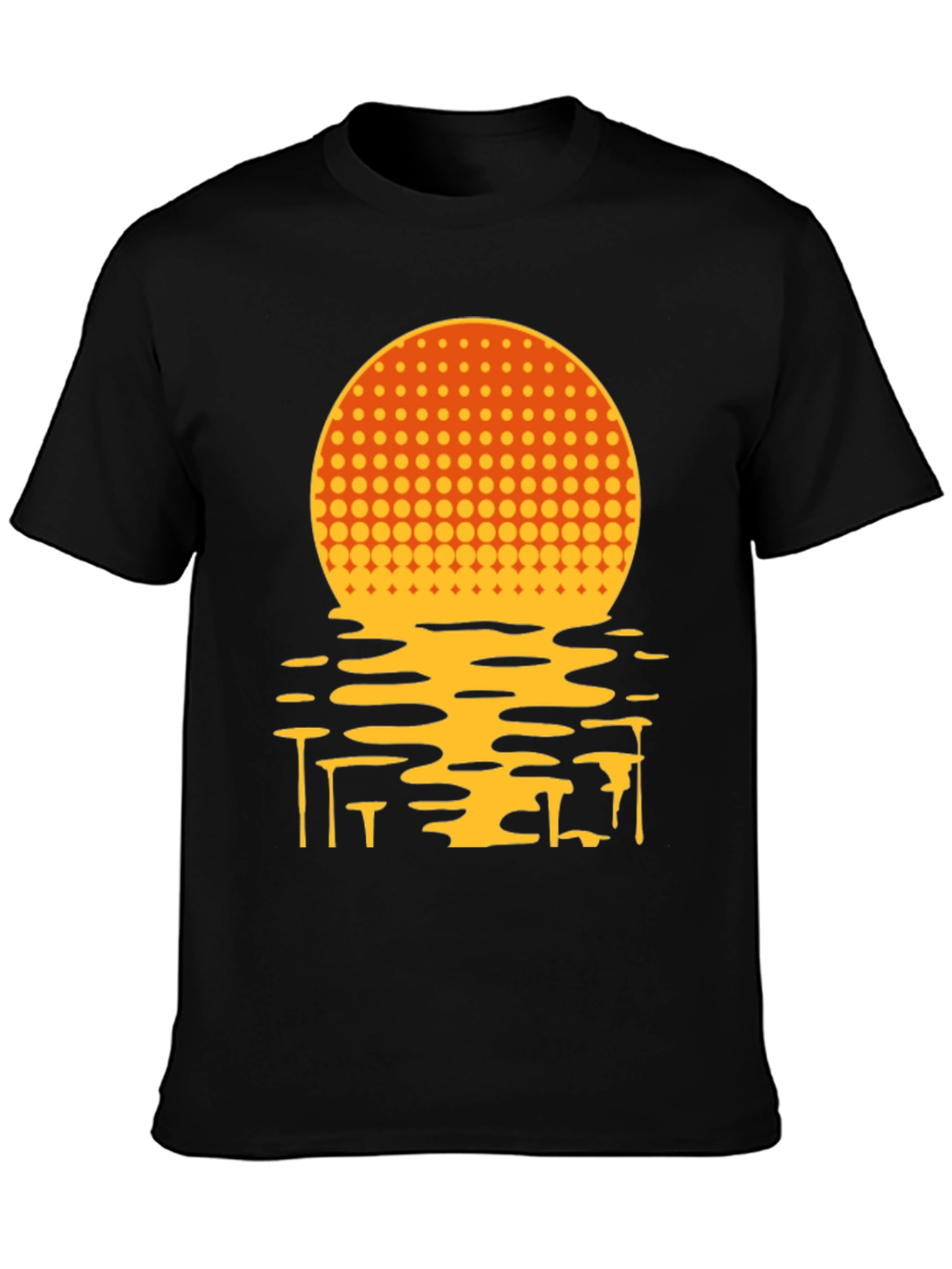 Retro Sunset Graphic Tee - Black Cotton Blend