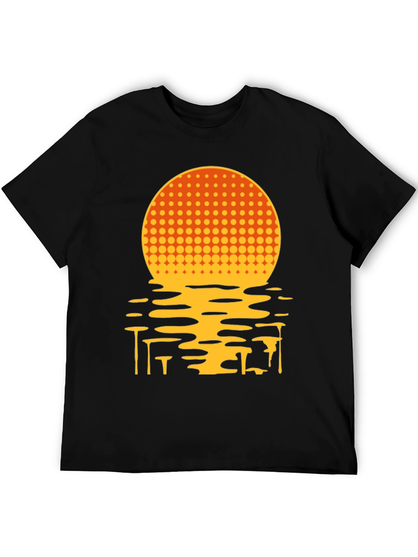 Retro Sunset Graphic Tee - Black Cotton Blend
