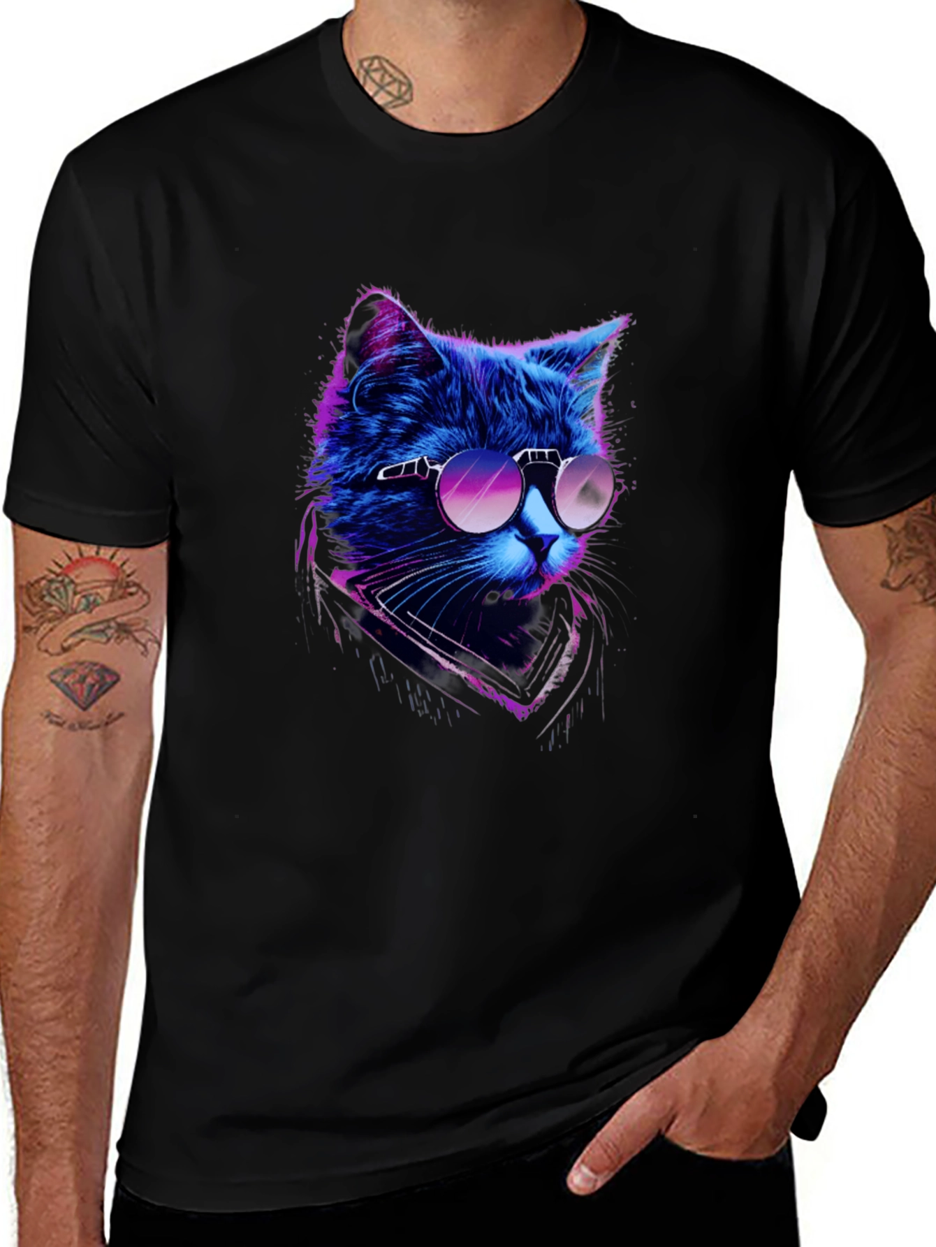 Cool Cat Graphic Tee - Mens Black T-Shirt