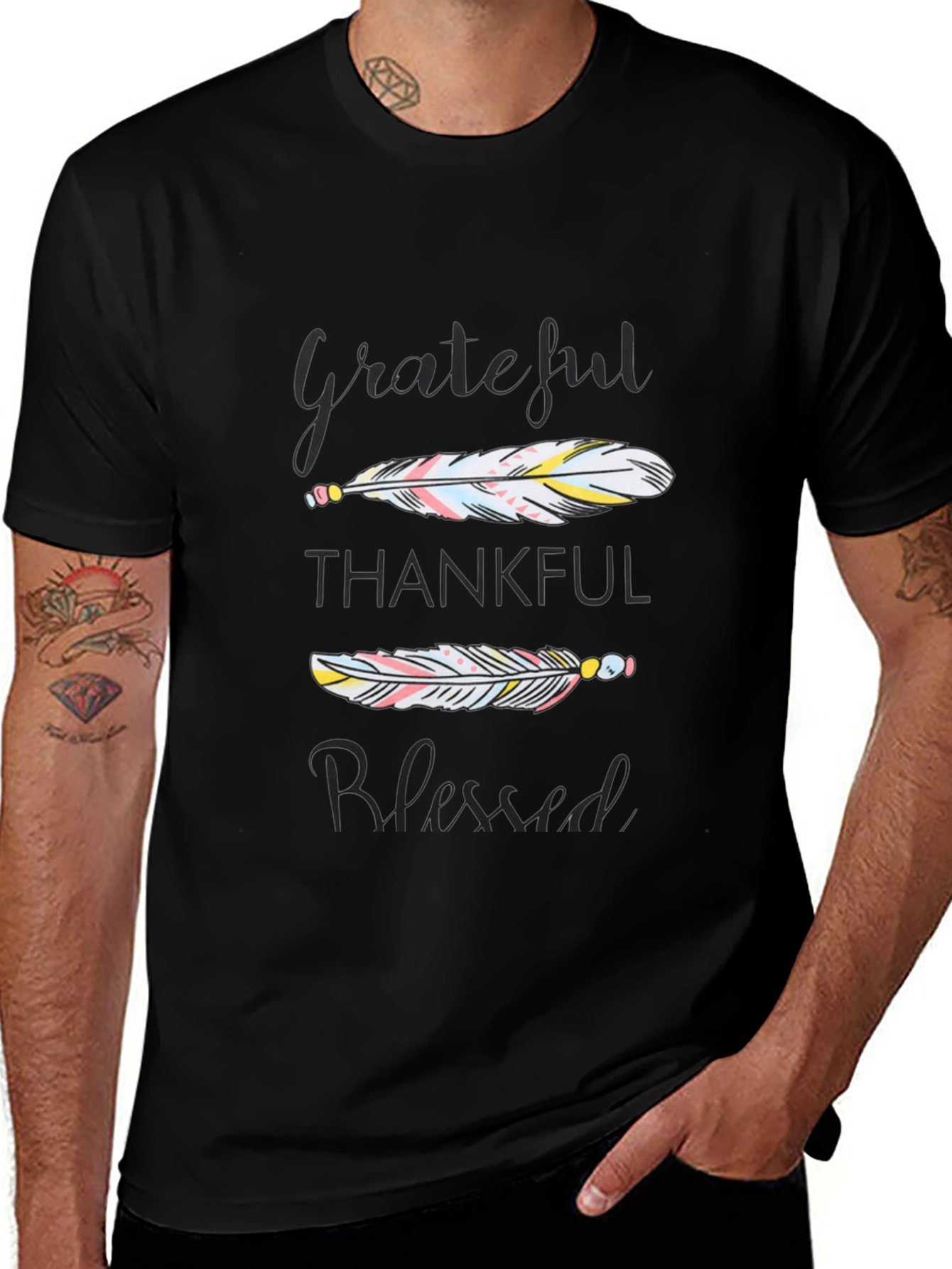 Grateful Thankful Blessed Feather Graphic Tee