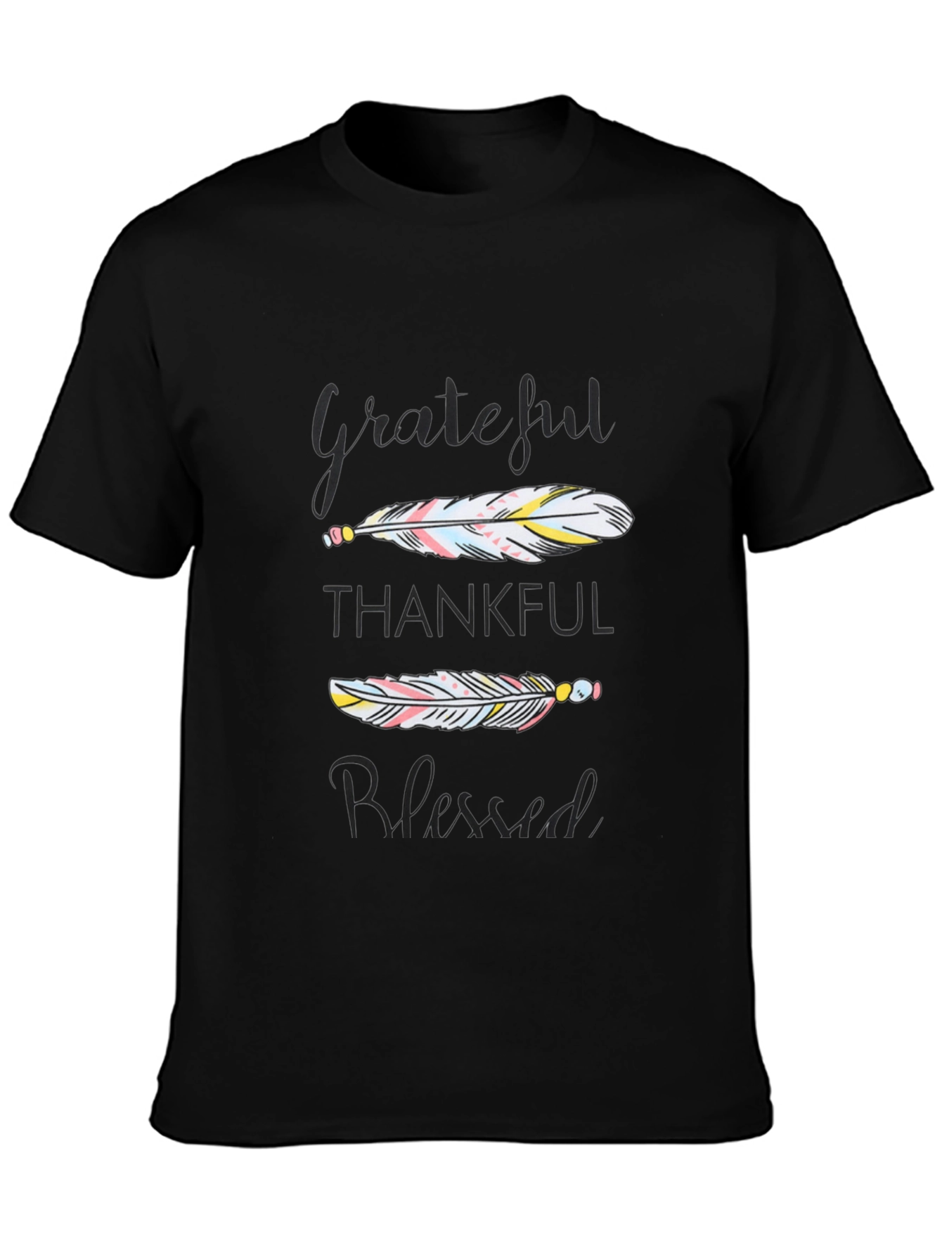 Grateful Thankful Blessed Feather Graphic Tee