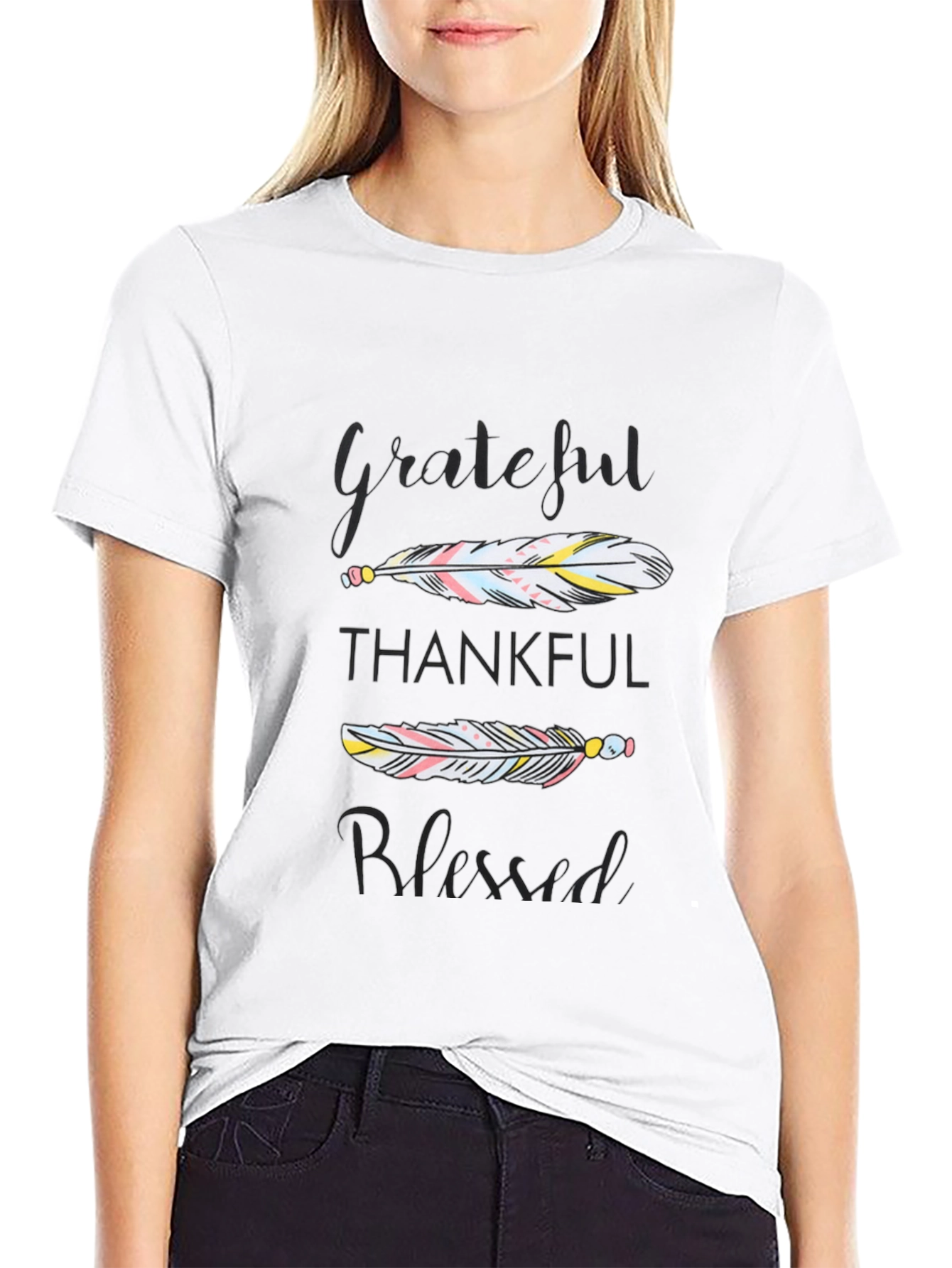 Grateful Thankful Blessed Feather Graphic Tee