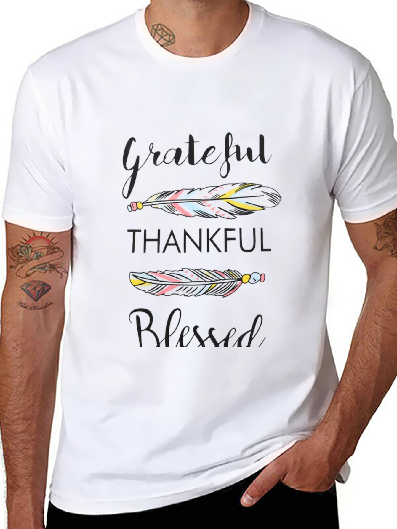 Grateful Thankful Blessed Feather Graphic Tee