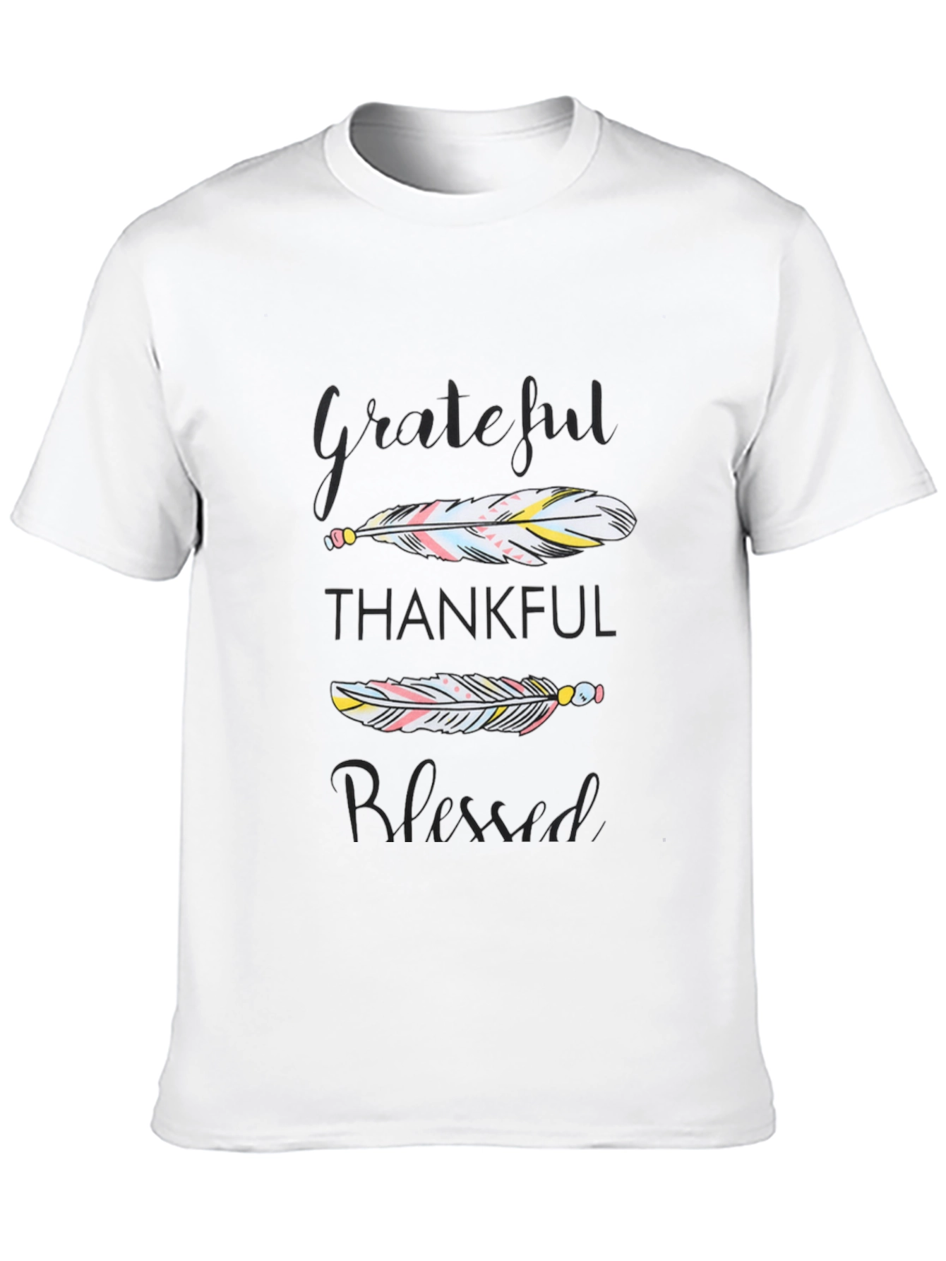 Grateful Thankful Blessed Feather Graphic Tee