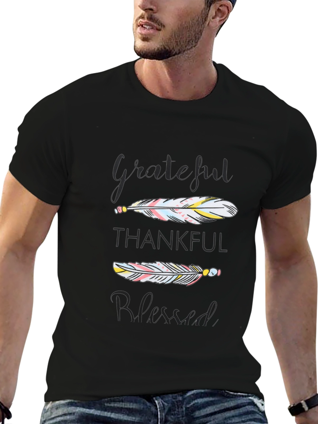 Grateful Thankful Blessed Feather Graphic Tee