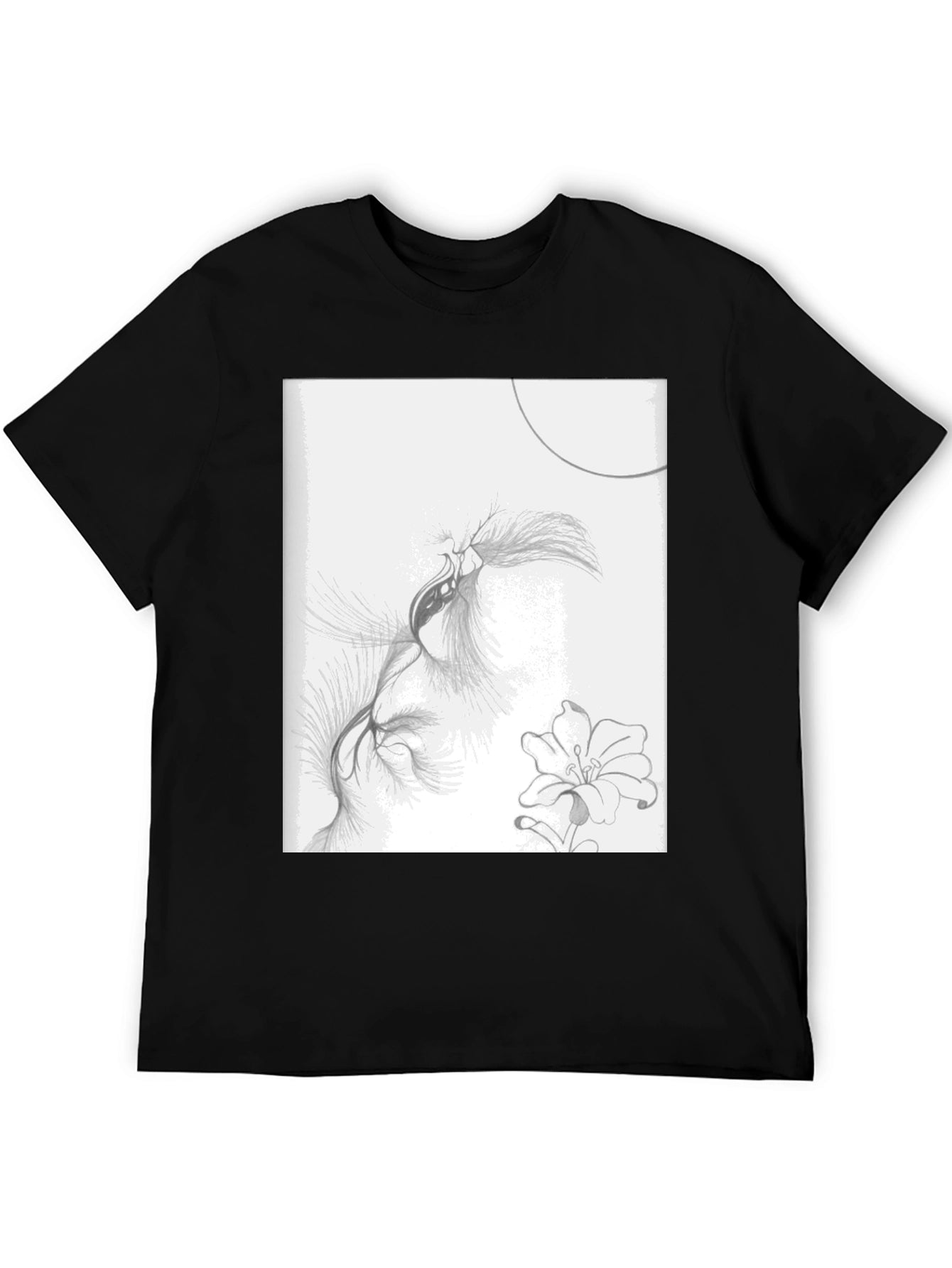 Abstract Floral Sketch Black T-Shirt
