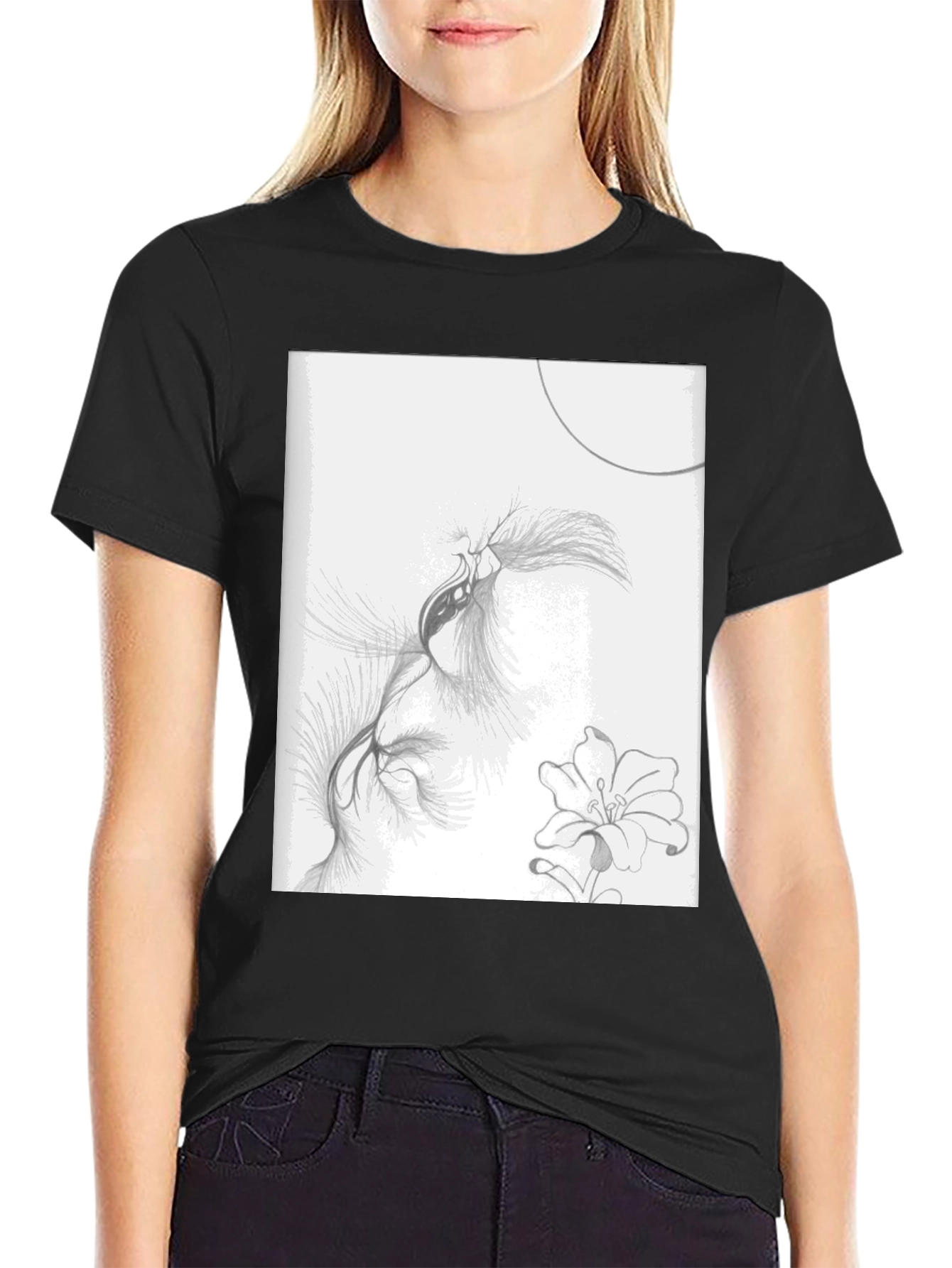 Abstract Floral Sketch Black T-Shirt