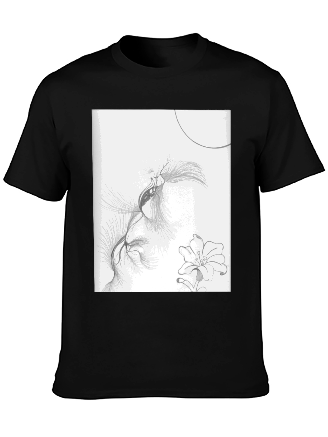 Abstract Floral Sketch Black T-Shirt
