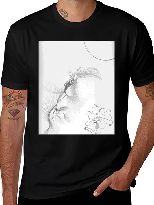Abstract Floral Sketch Black T-Shirt
