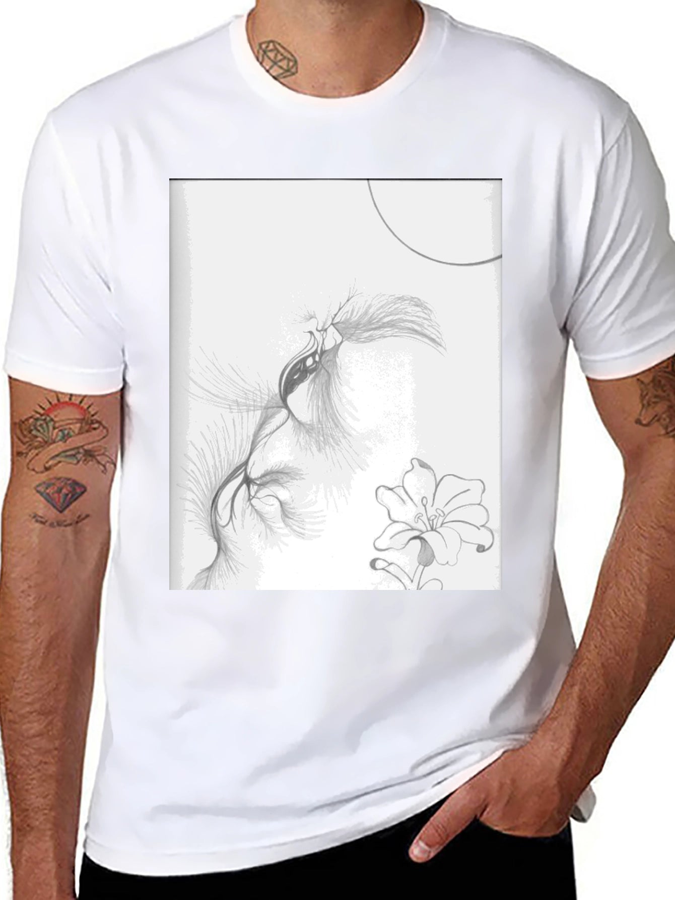 Abstract Floral Sketch Black T-Shirt