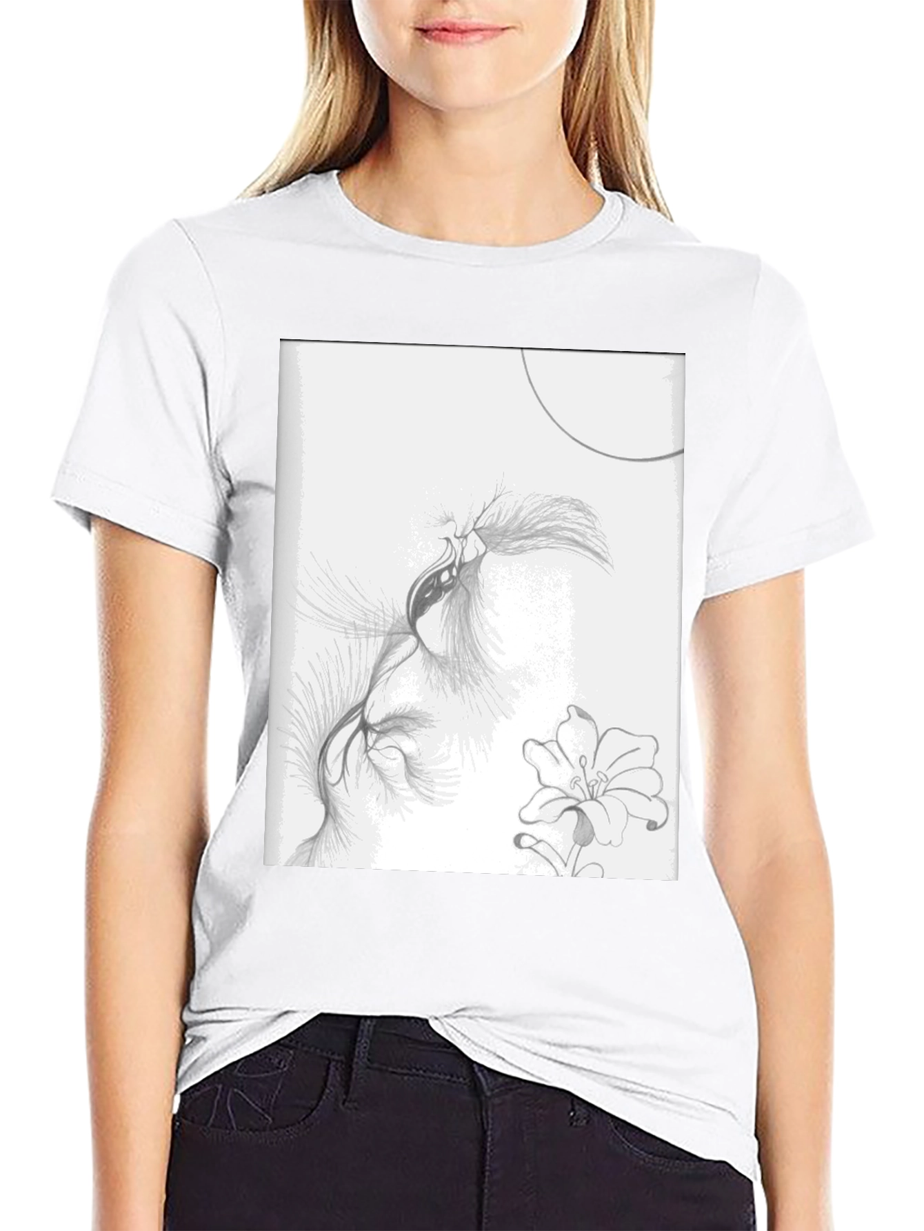 Abstract Floral Sketch Black T-Shirt