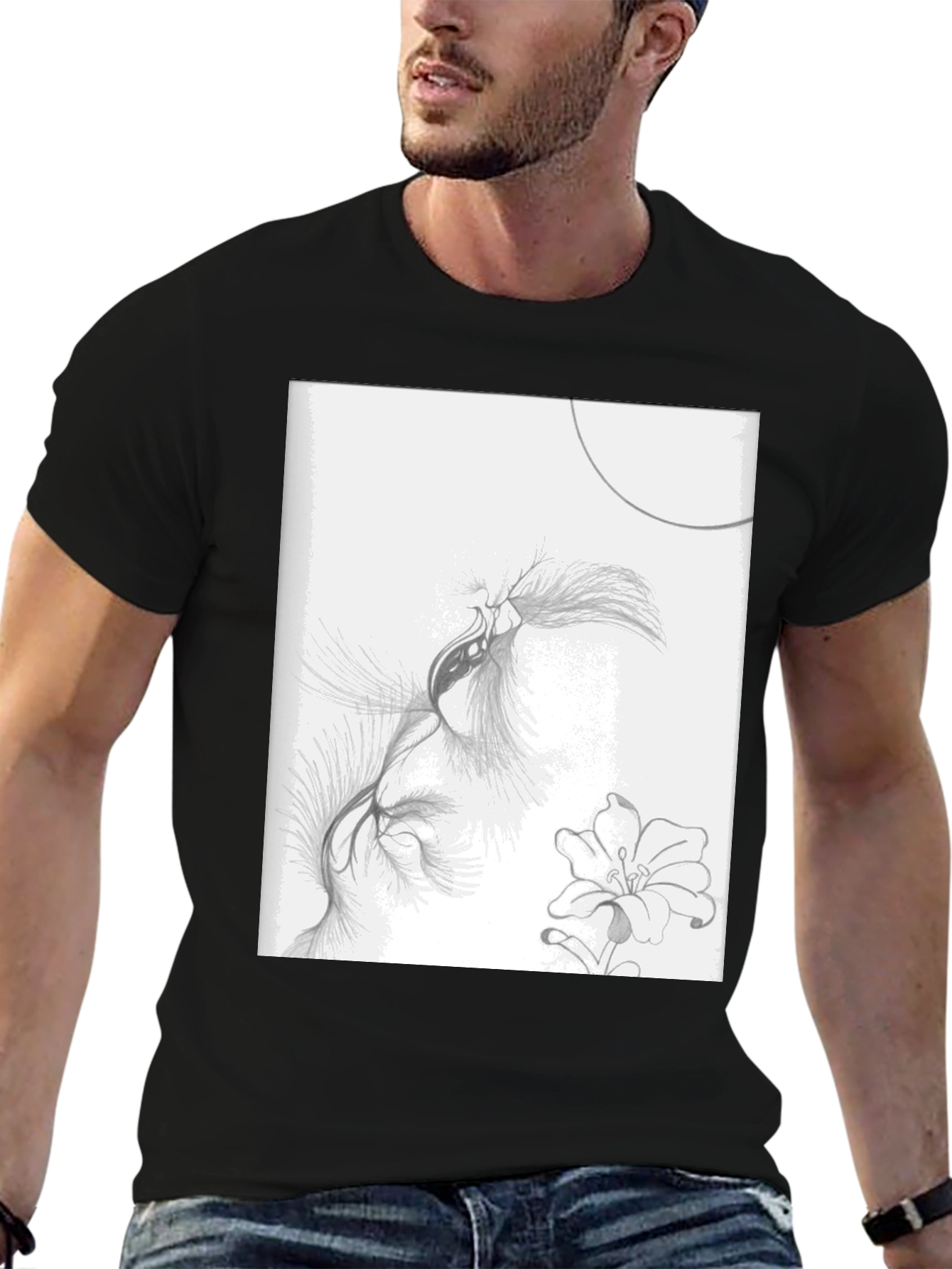 Abstract Floral Sketch Black T-Shirt