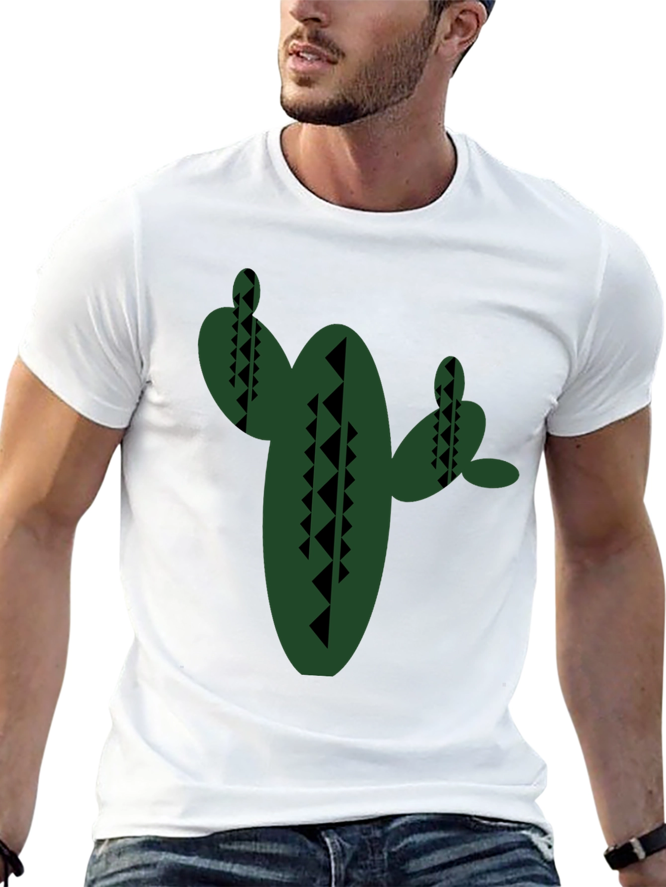 Geometric Cactus Graphic Tee - Modern Desert Style