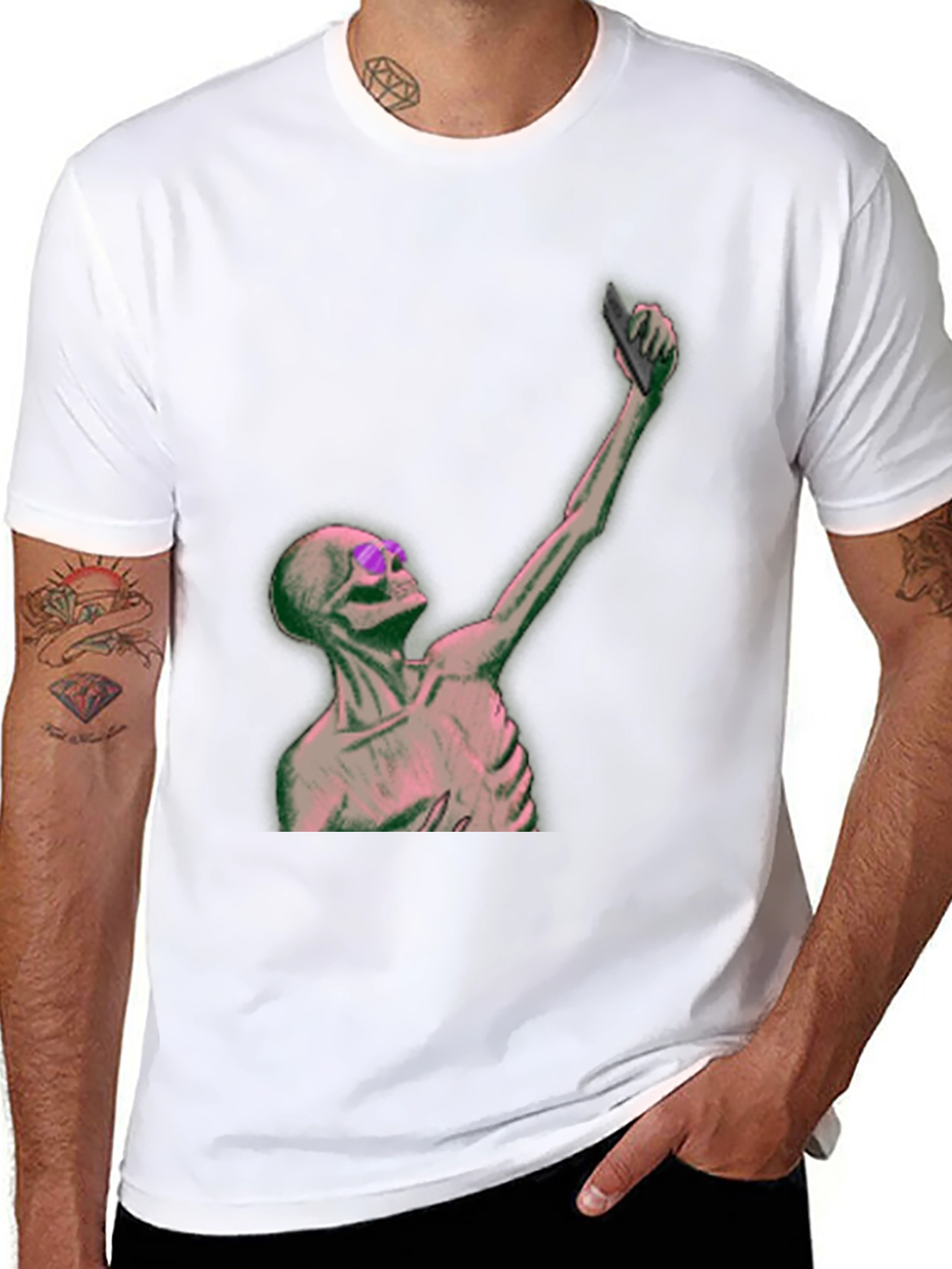 Humorous Skeleton Selfie Black T-Shirt