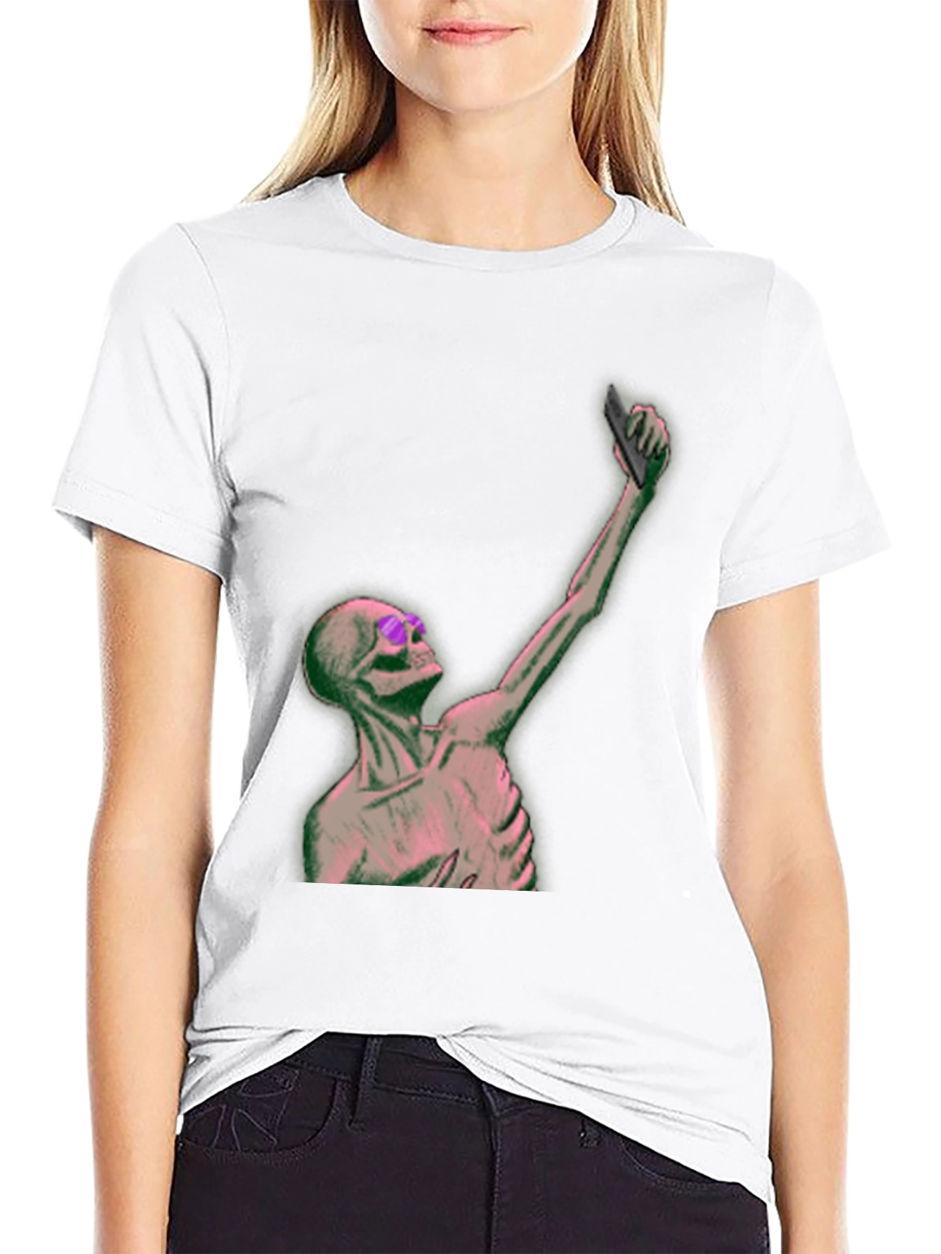 Humorous Skeleton Selfie Black T-Shirt
