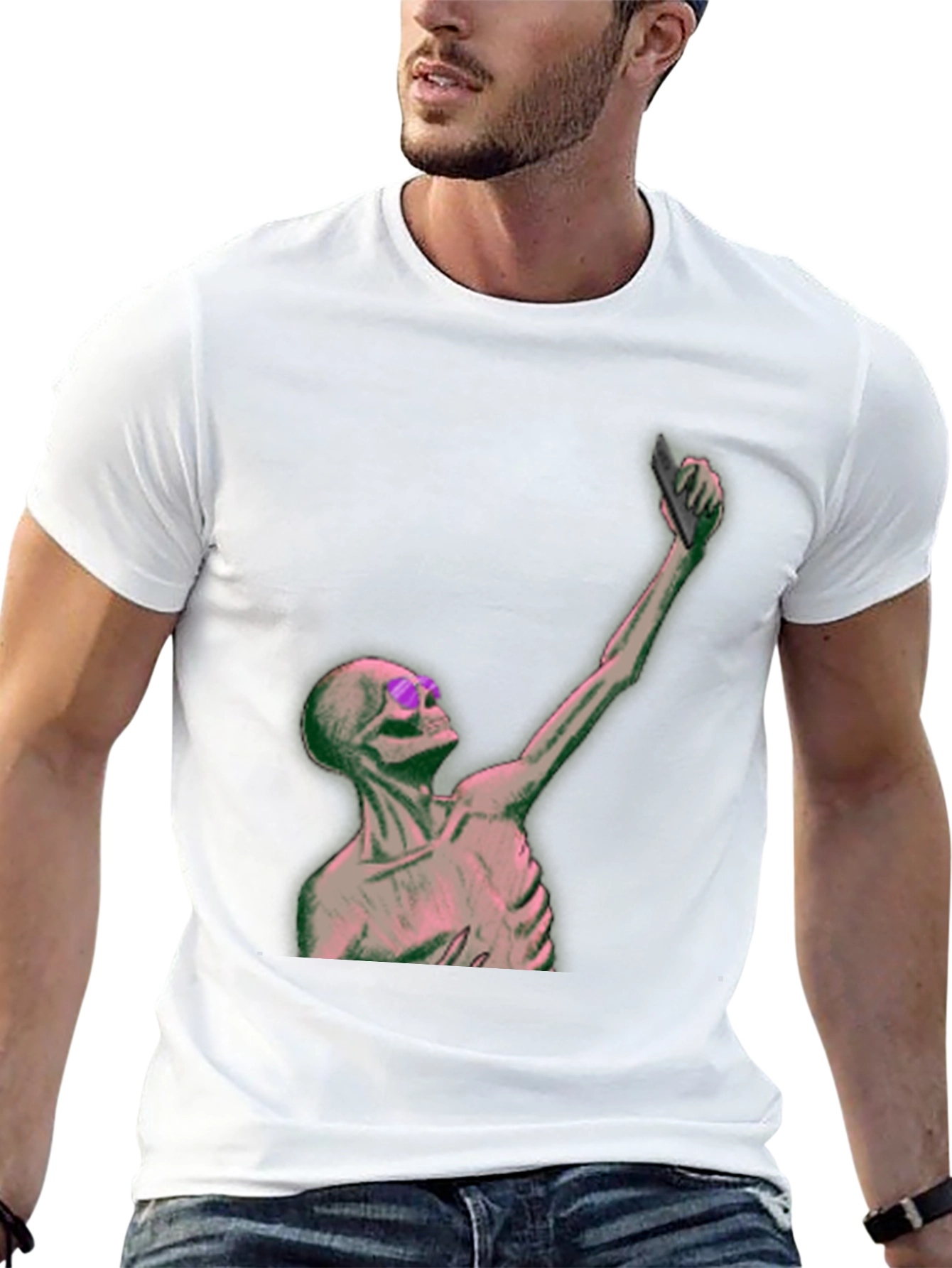Humorous Skeleton Selfie Black T-Shirt