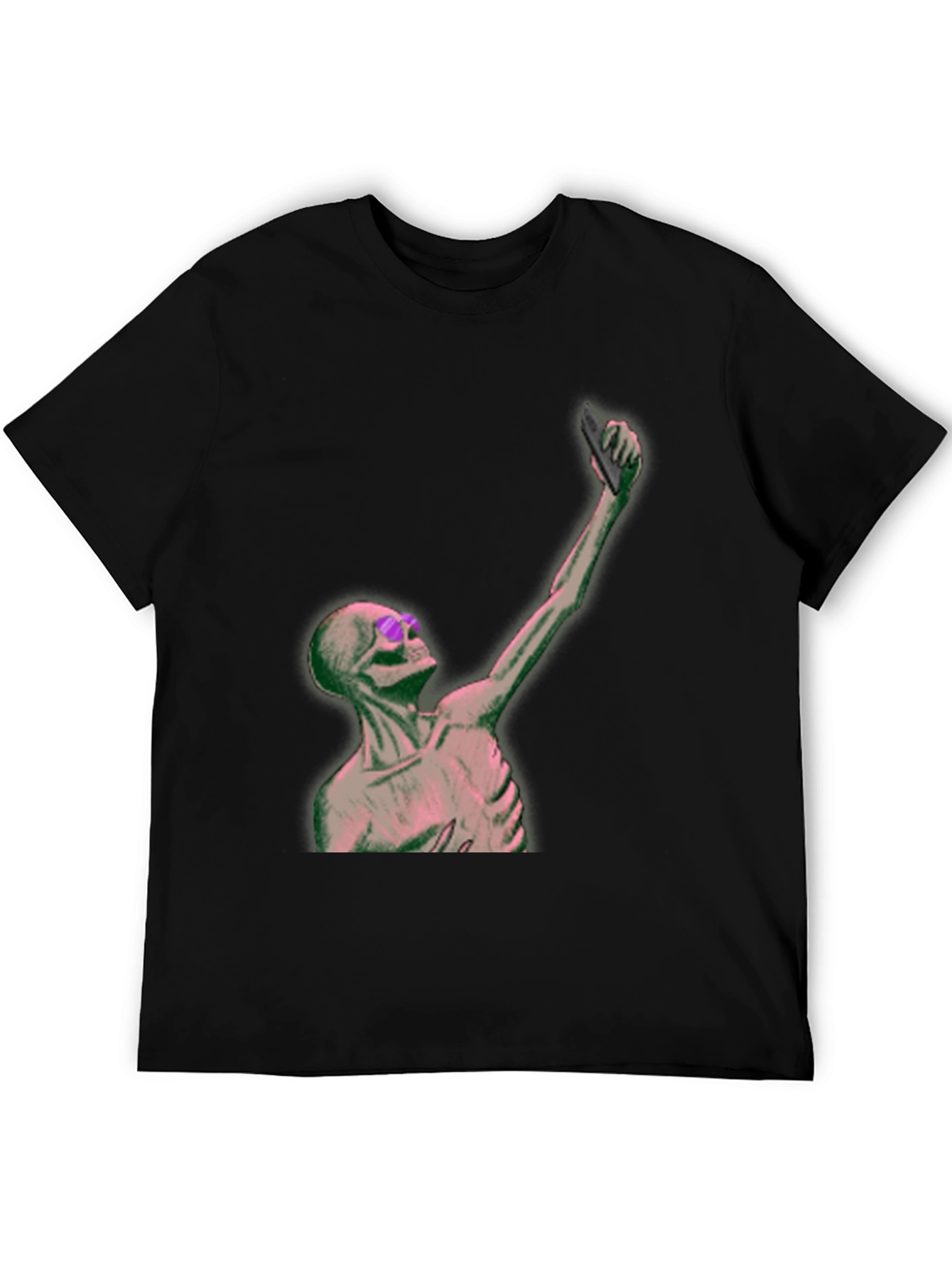 Humorous Skeleton Selfie Black T-Shirt