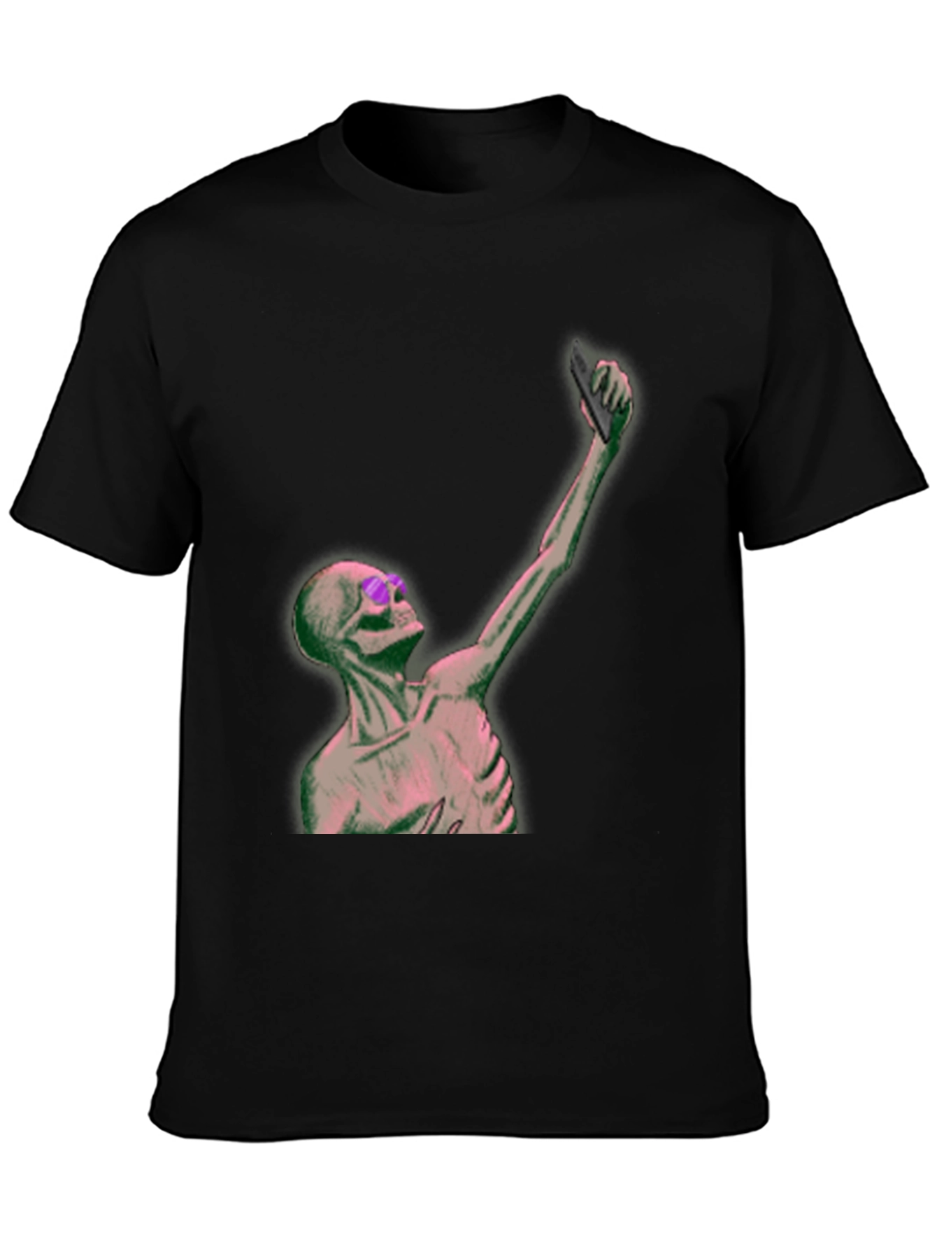 Humorous Skeleton Selfie Black T-Shirt