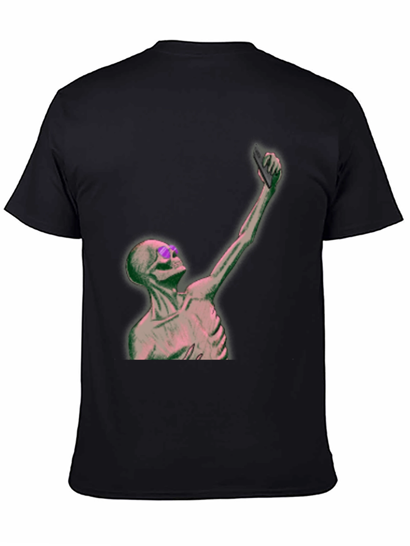Humorous Skeleton Selfie Black T-Shirt