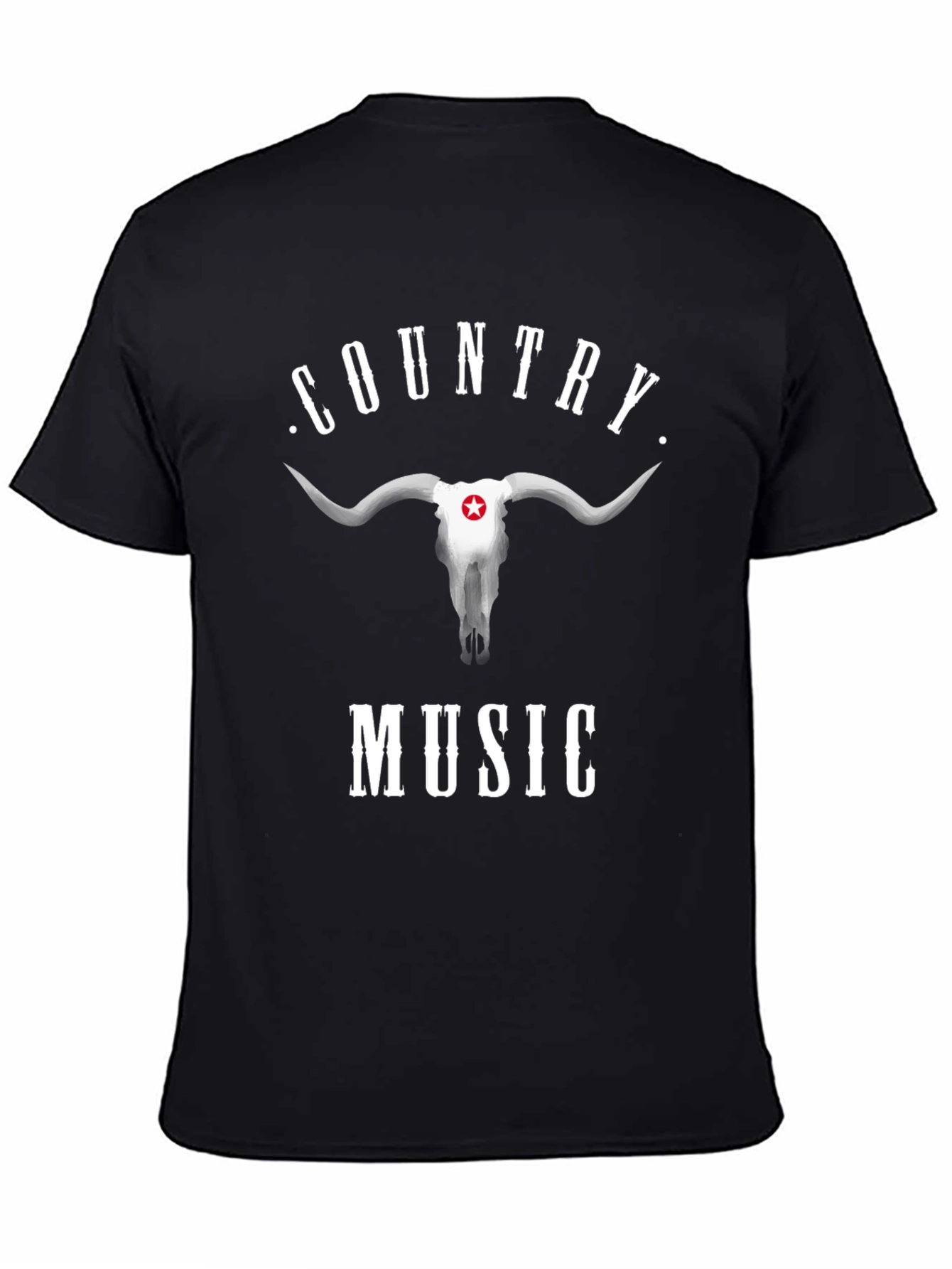 Country Music Bull Skull Graphic Black T-Shirt