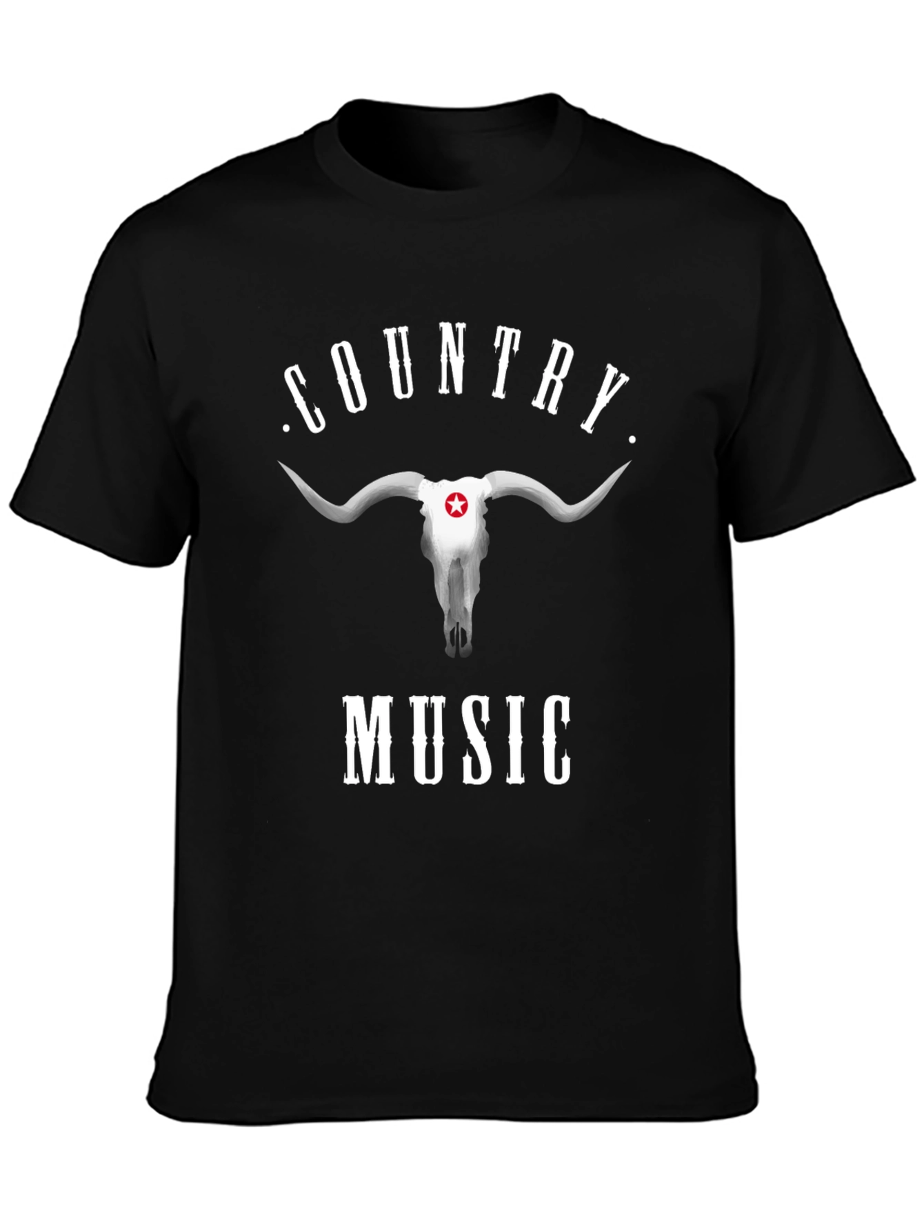 Country Music Bull Skull Graphic Black T-Shirt
