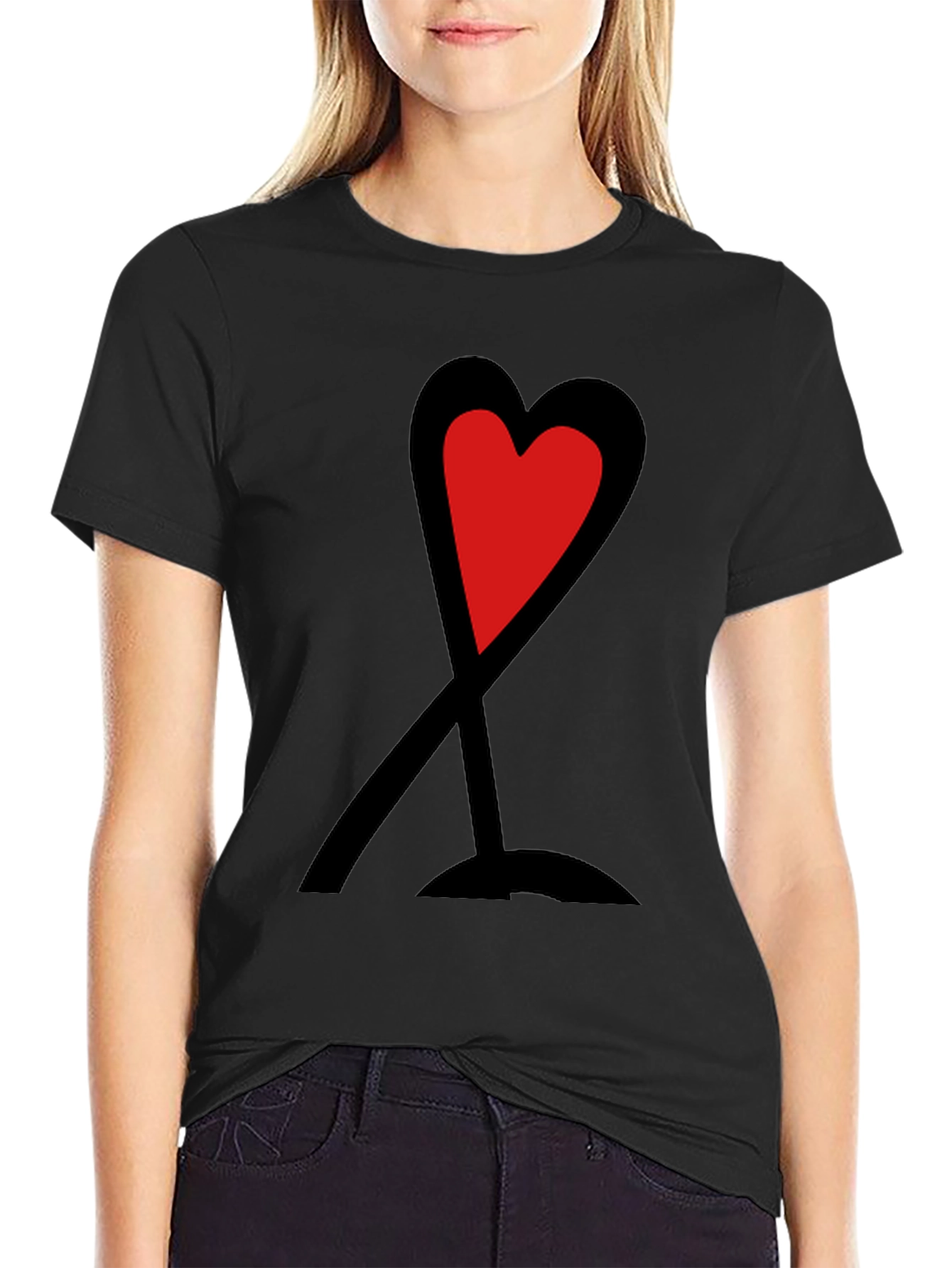 Red Heart Graphic Print Black T-Shirt