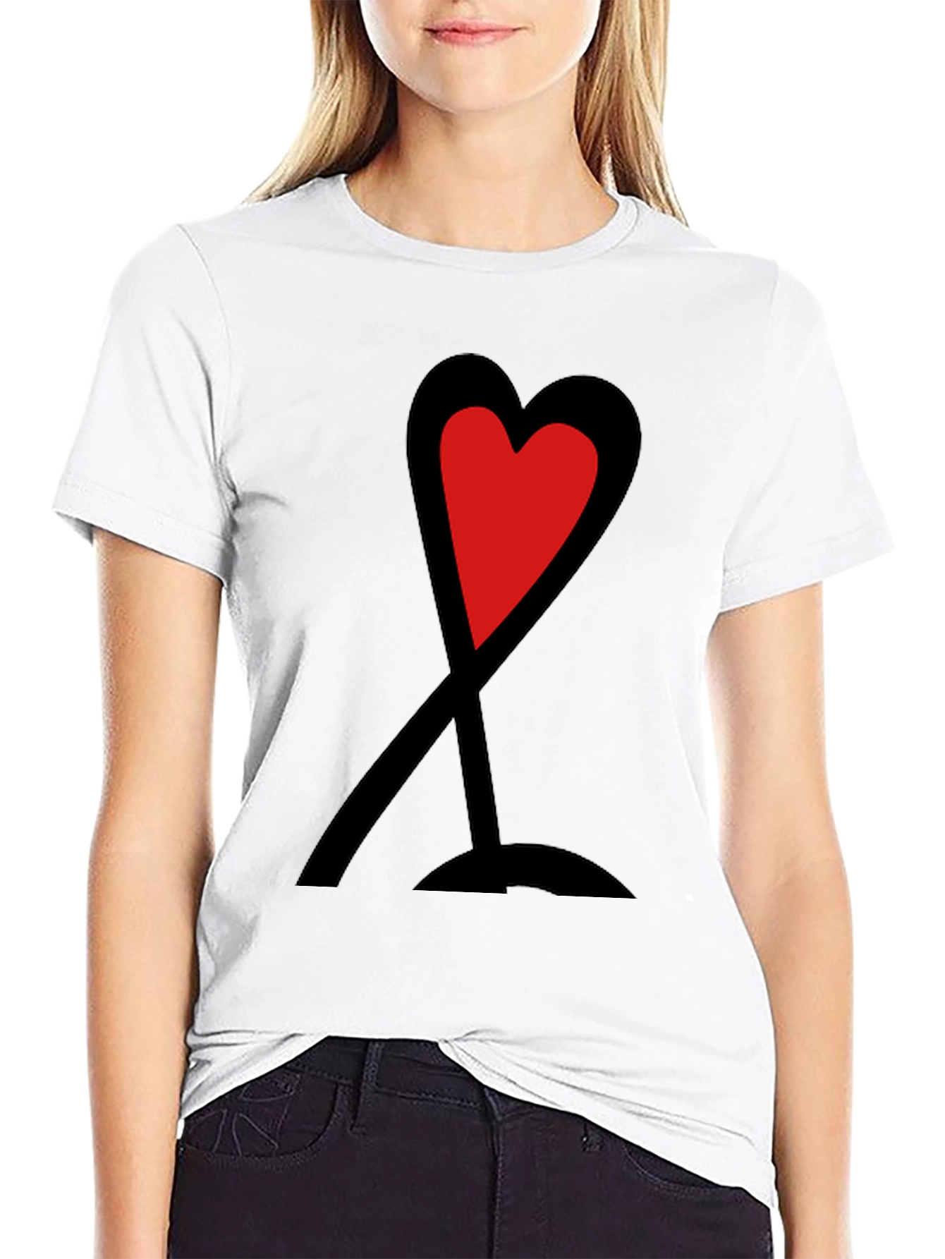 Red Heart Graphic Print Black T-Shirt