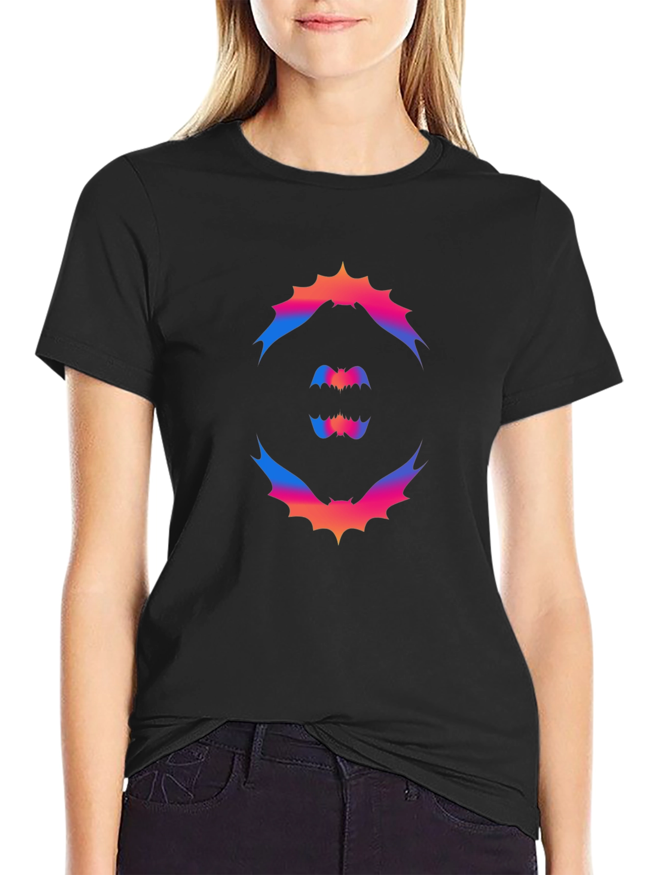 Gradient Bat Graphic Tee - Halloween Style