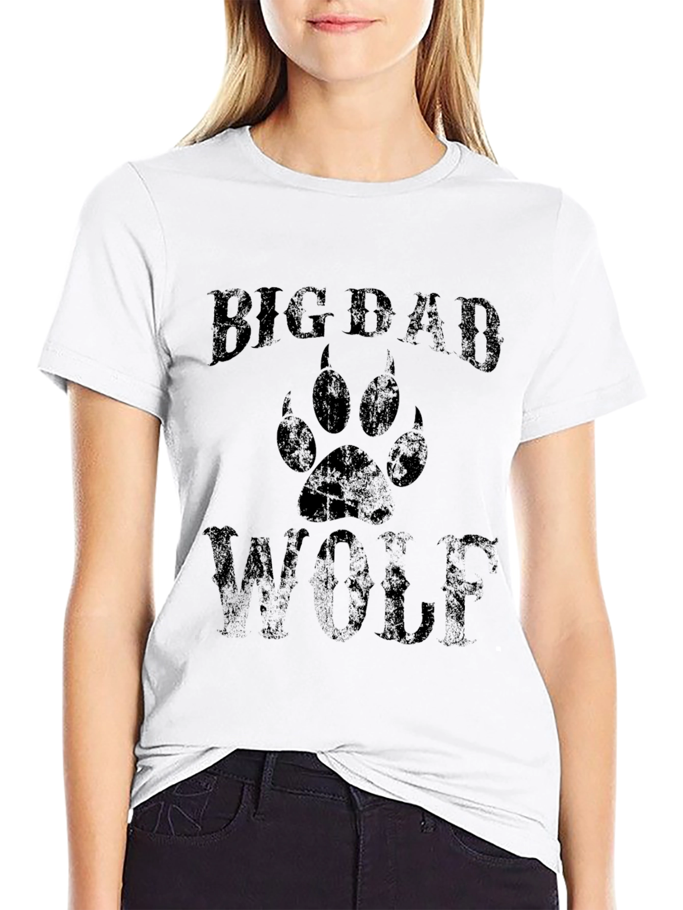 Big Bad Wolf Graphic Print Black T-Shirt