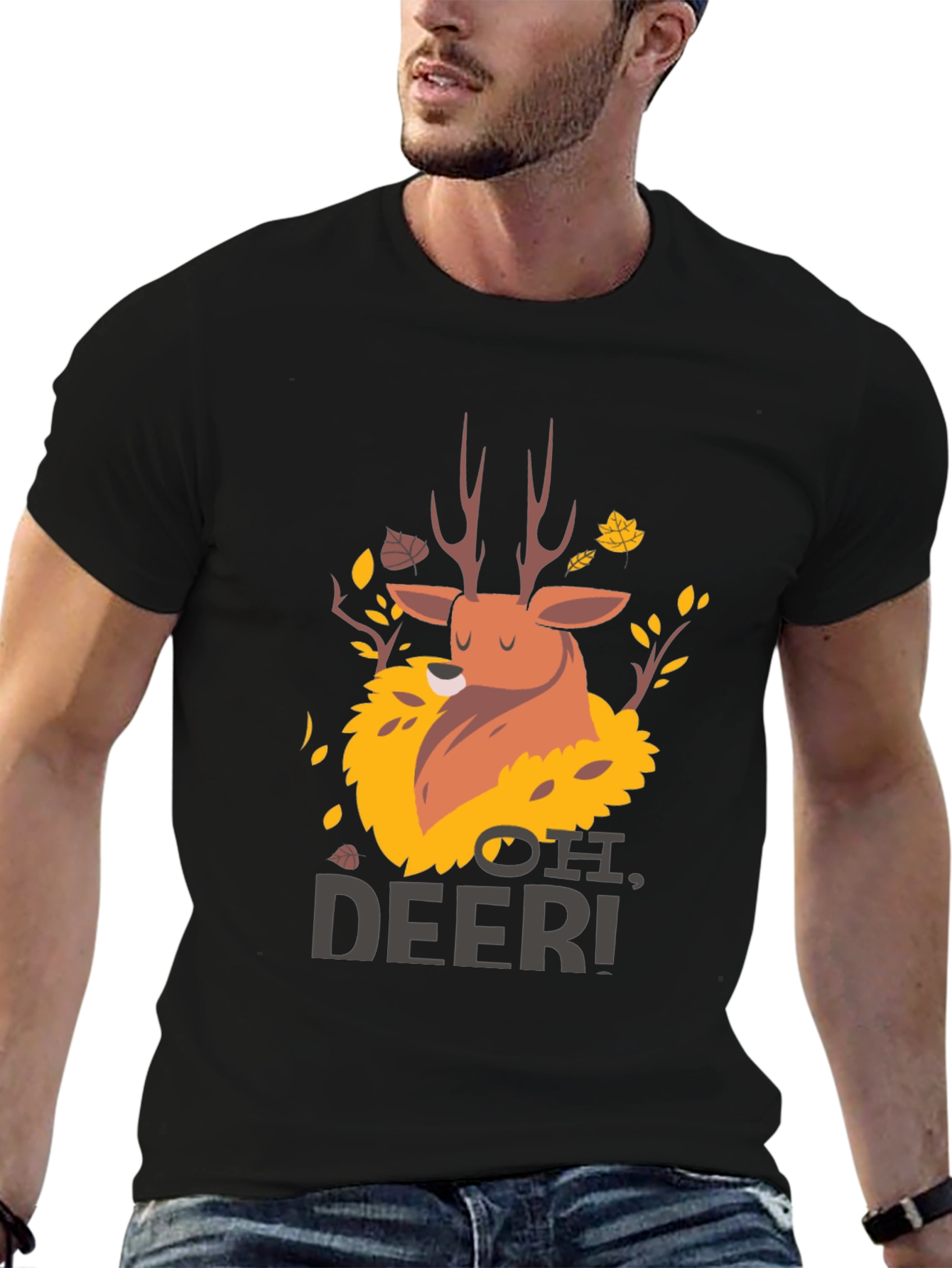 Oh Deer! Graphic Print Black T-Shirt