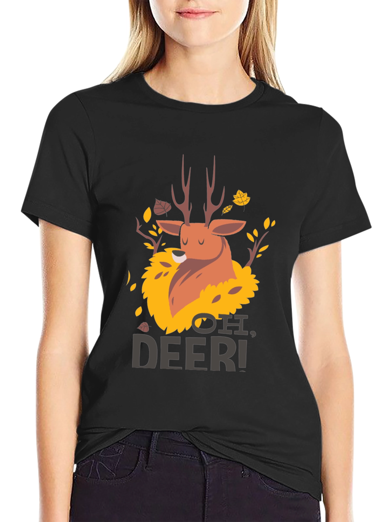 Oh Deer! Graphic Print Black T-Shirt