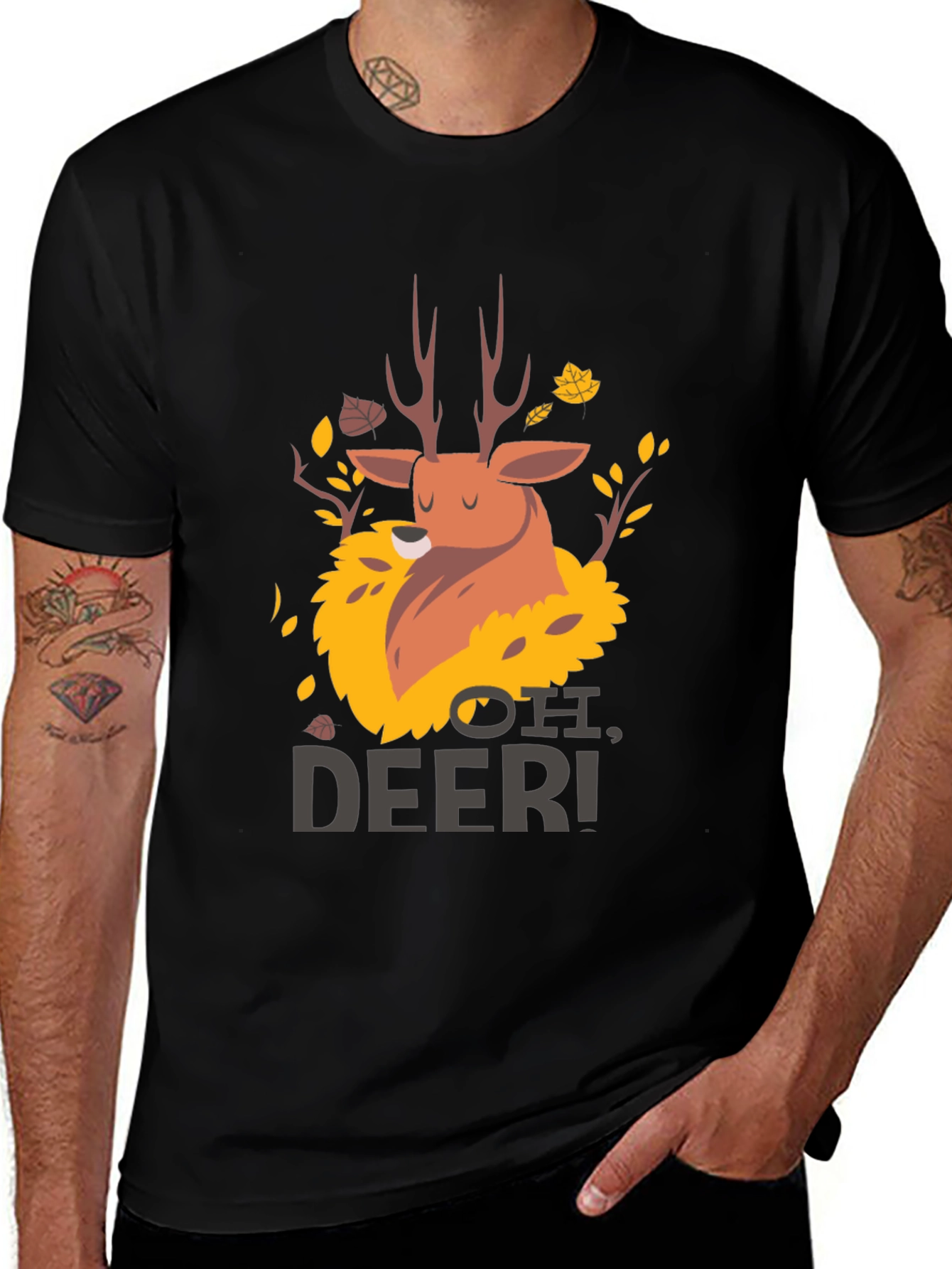 Oh Deer! Graphic Print Black T-Shirt