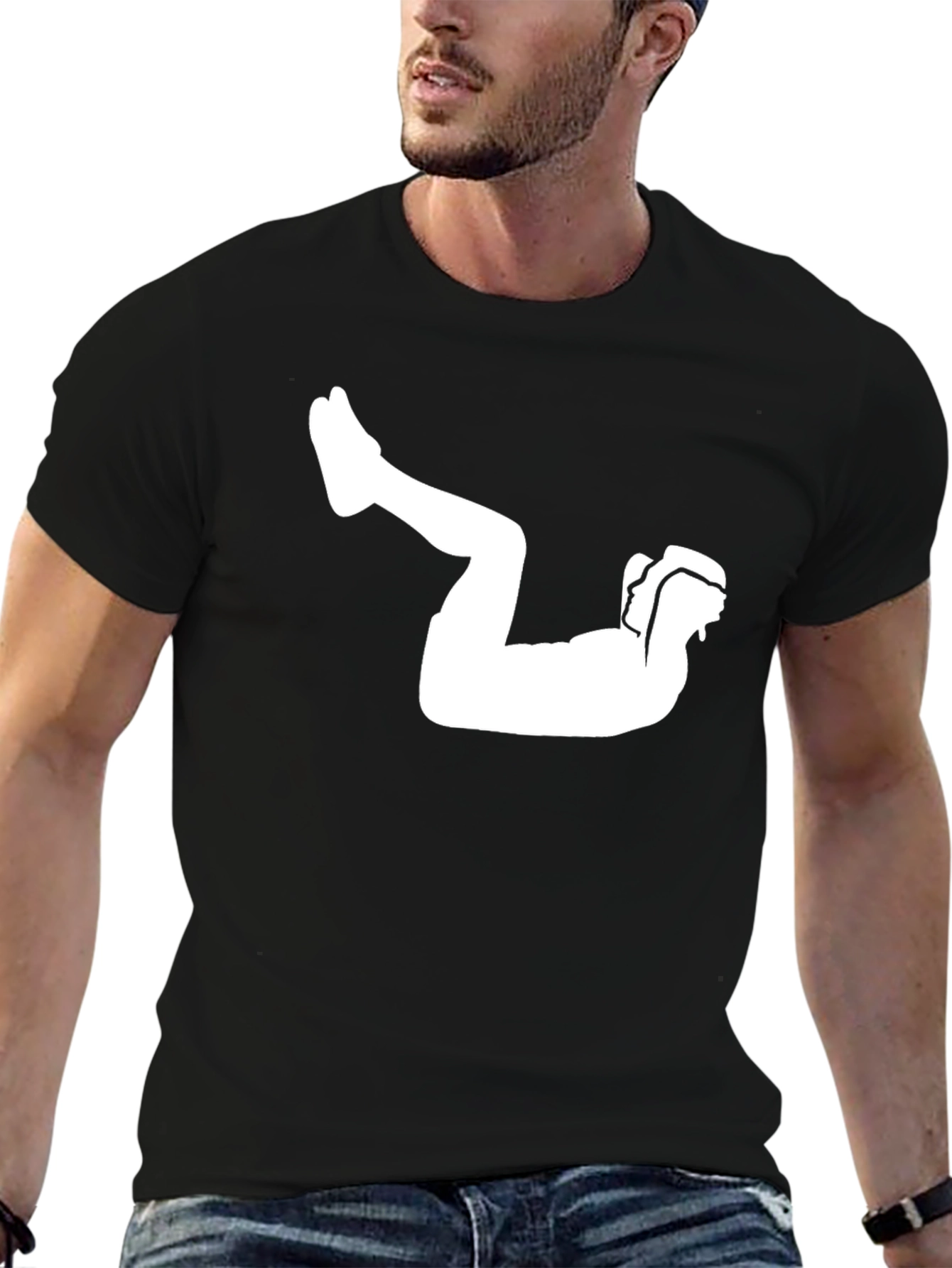 Black T-Shirt with Silhouette Exercise Graphic